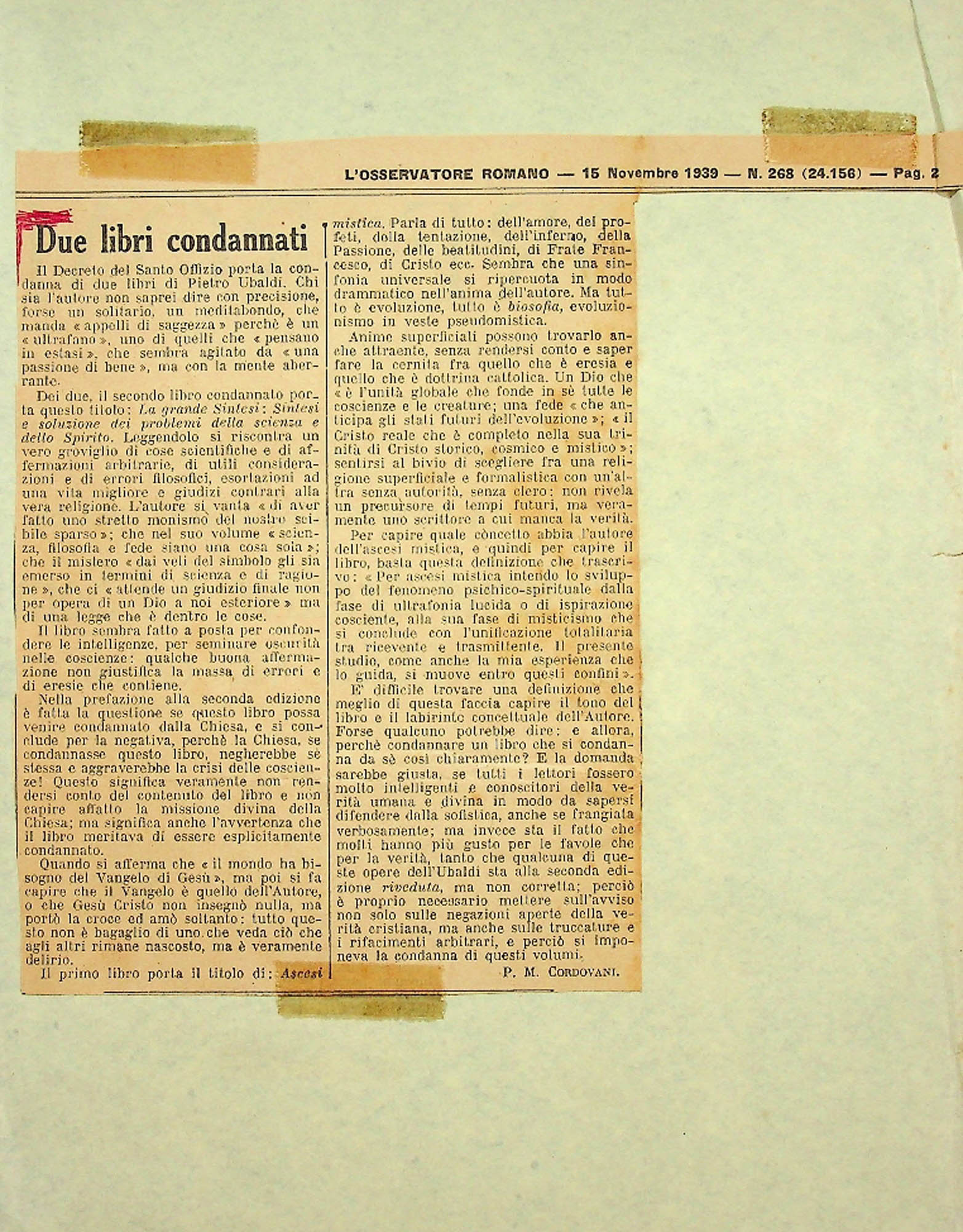 JN – 1939 (15 DE NOVEMBRE) DUE LIBRI CONDANNATI