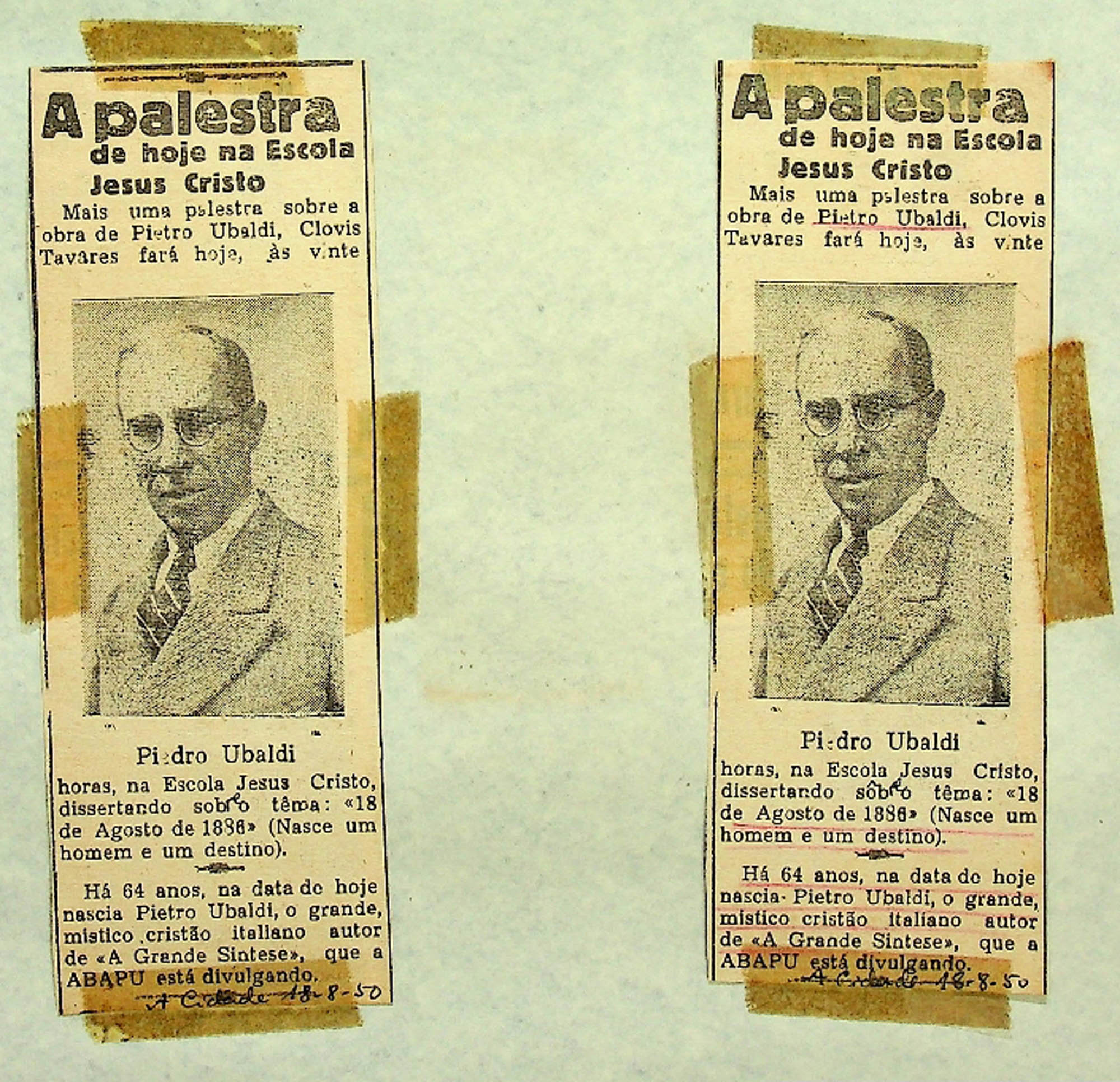 JN – 1950 (18 DE AGOSTO) A PALESTRA DE HOJE NA ESCOLA JESUS CRISTO
