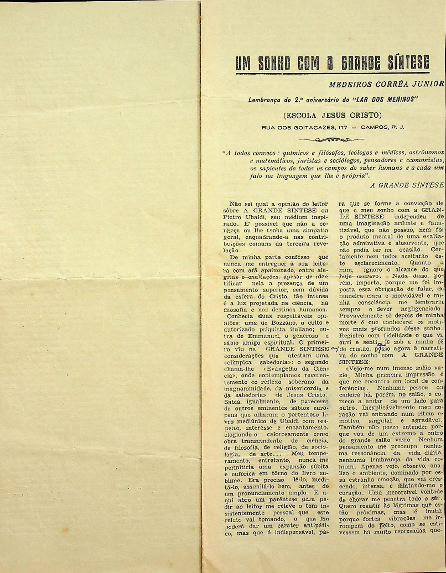 JN – 1950 (30 DE AGOSTO) UM SONHO COM A GRANDE SÍNTESE – MEDEIROS CORRÊA JUNIOR (1)