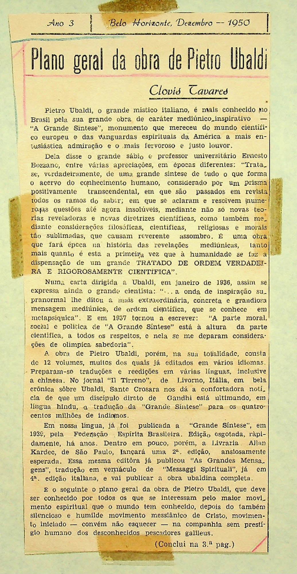 JN – 1950 (DEZEMBRO) ANO 3 PLANO GERAL DA OBRA DE PIETRO UBALDI