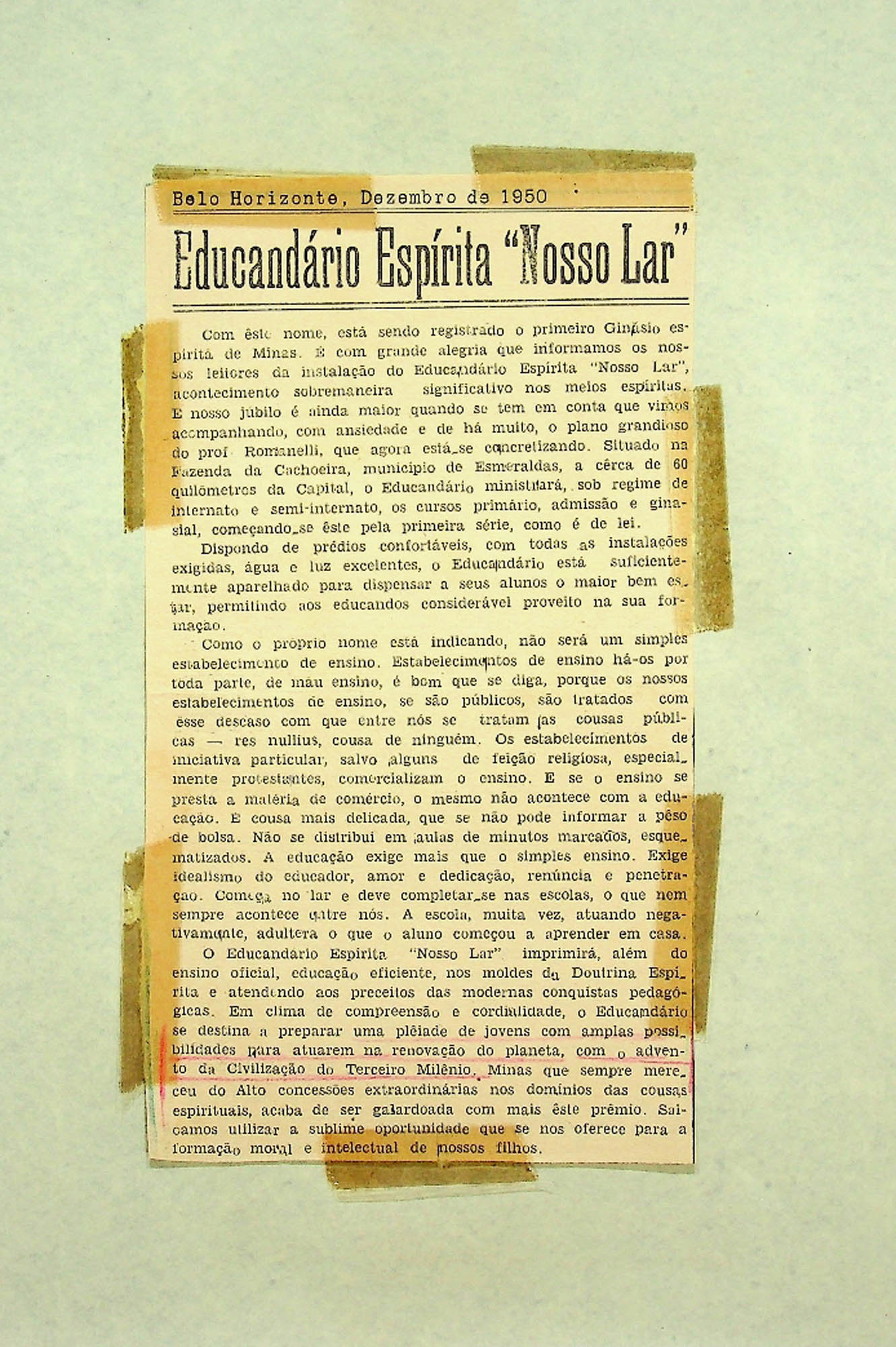 JN – 1950 (DEZEMBRO) EDUCANDÁRIO ESPÍRITA NOSSO LAR