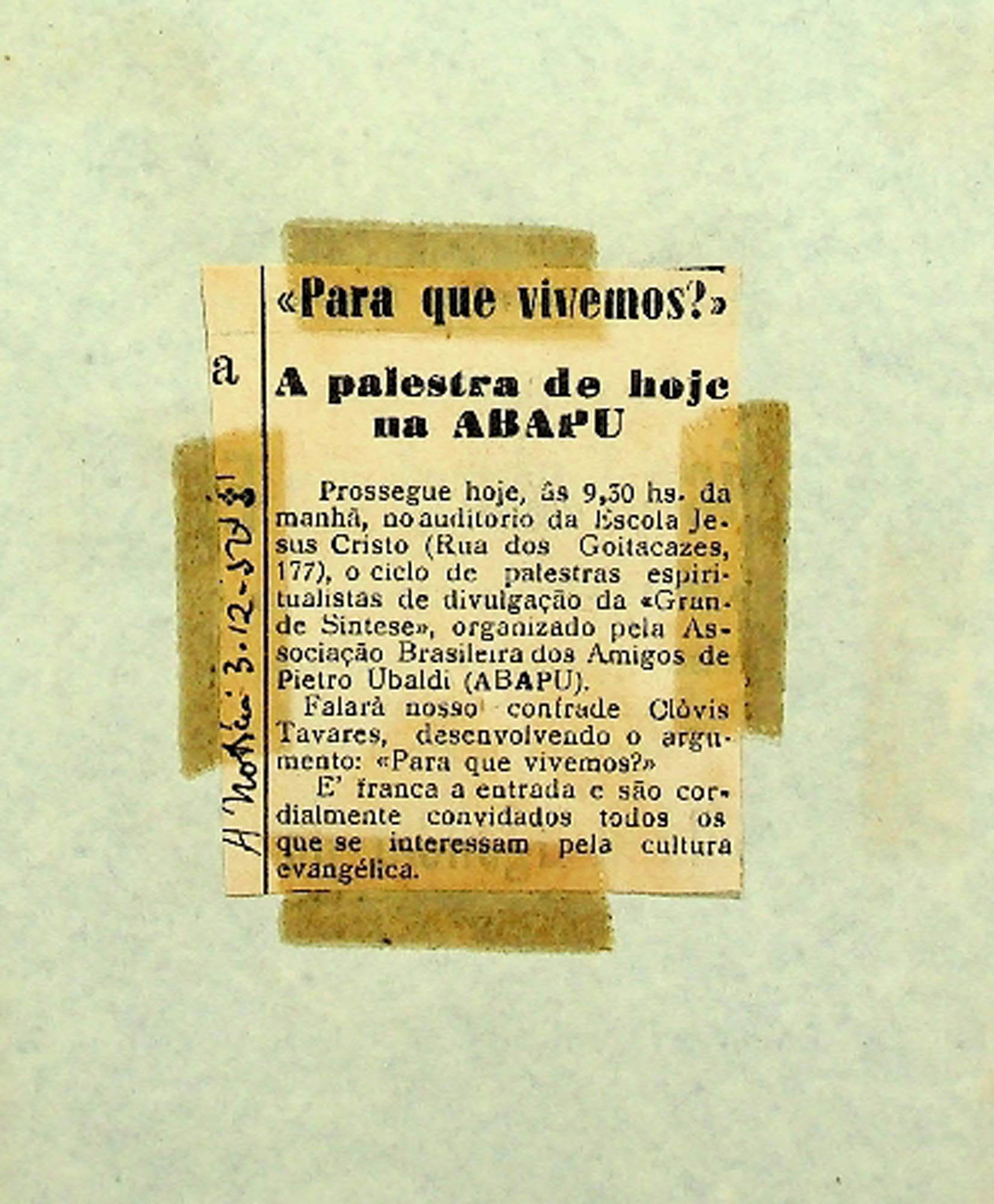 JN – 1951 (03 DE DEZEMBRO) A PALESTRA DE HOJE NA ABAPU