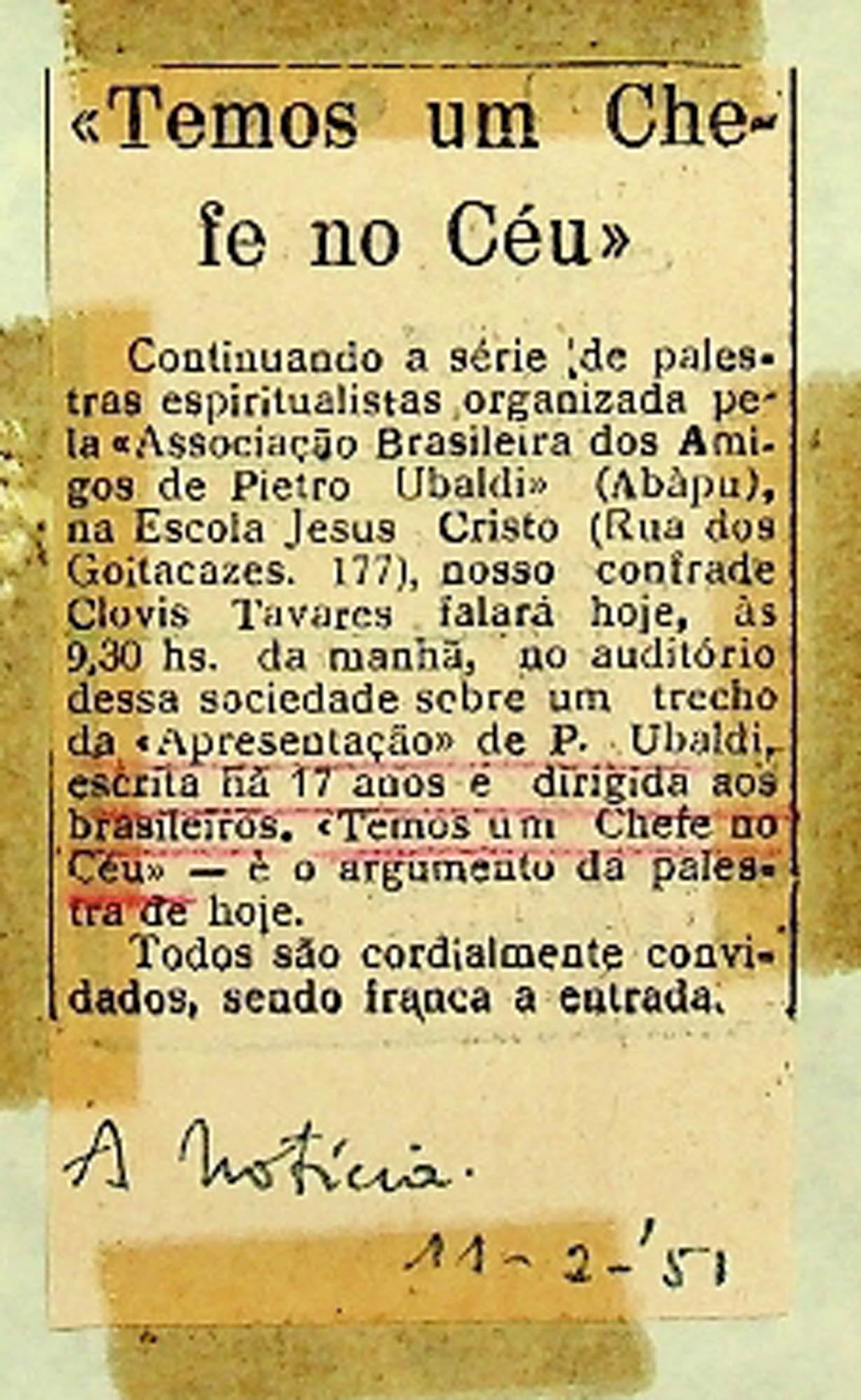 JN – 1951 (11 DE FEVEREIRO) TEMOS UM CHEFE NO CÉU
