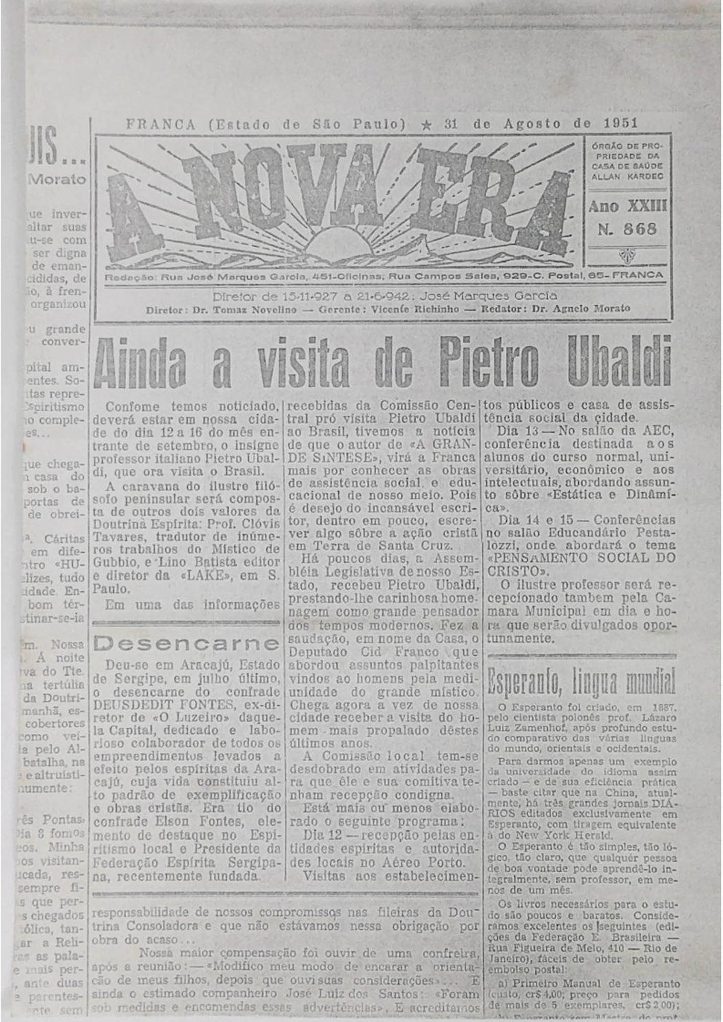 JN – 1951 (31 DE AGOSTO) AINDA A VISITA DE PIETRO UBALDI