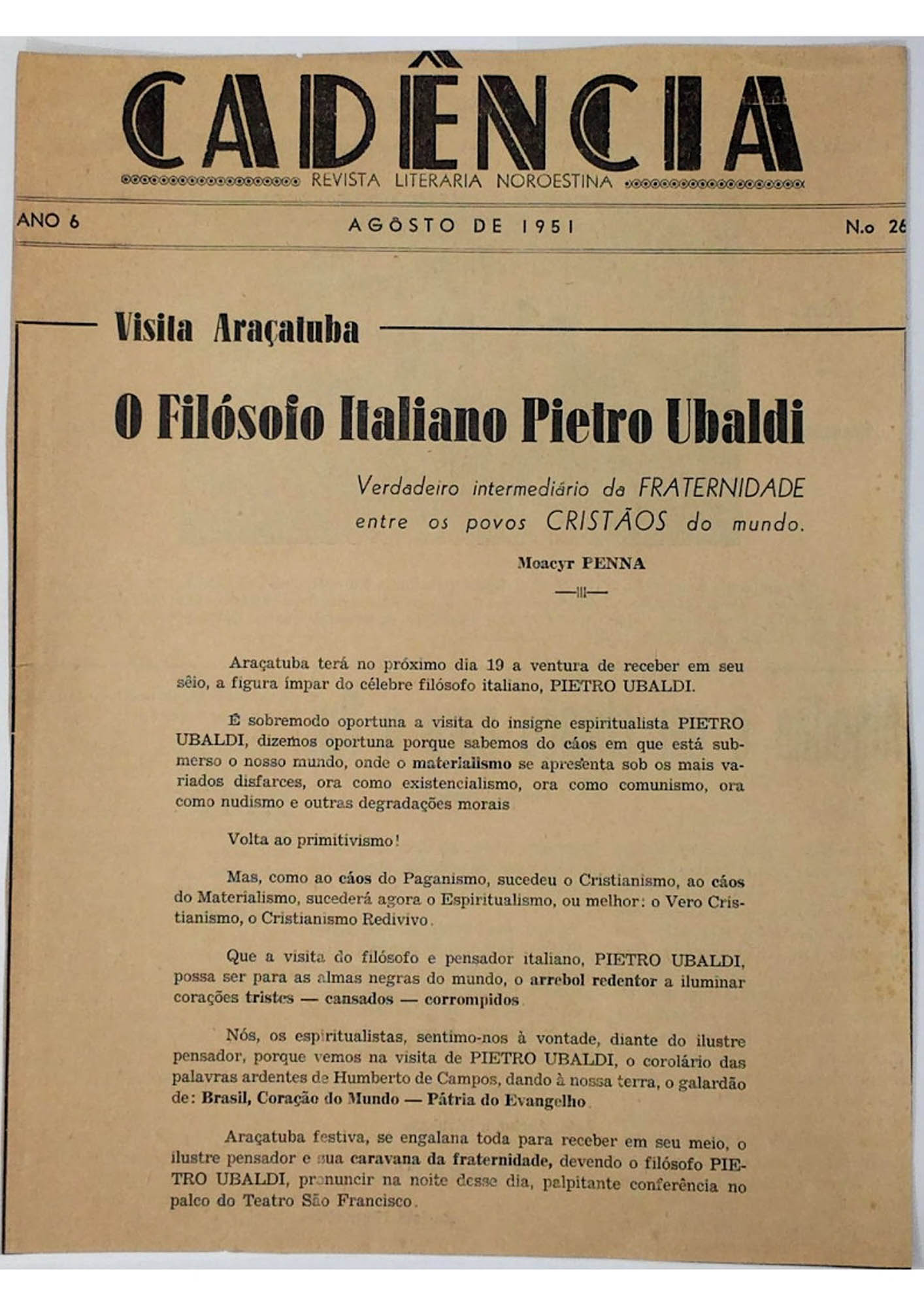 JN – 1951 (AGOSTO) O FILOSOFO ITALIANO PIETRO UBALDI