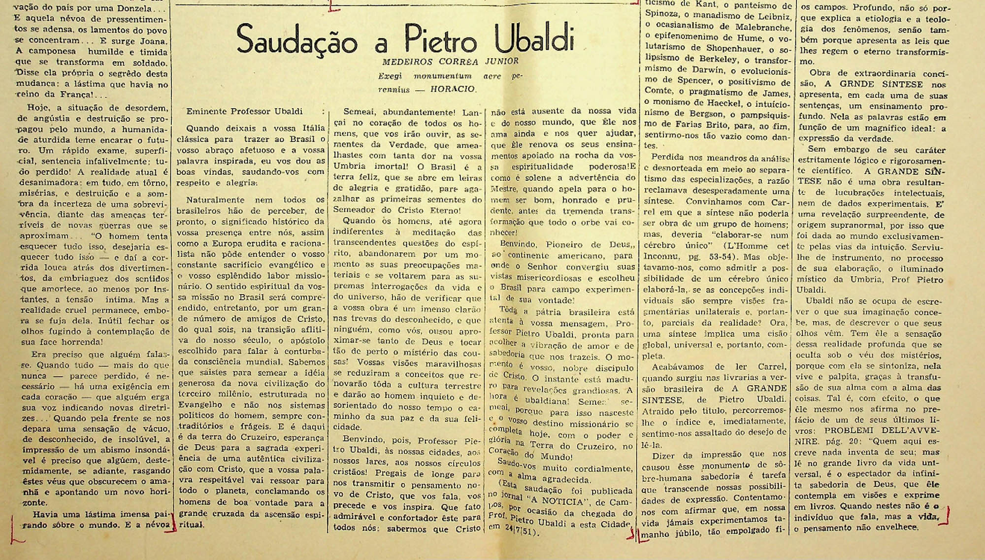 JN – 1952 (JUNHO) SOBRE PIETRO UBALDI – PAGINA DA ABUC (2)