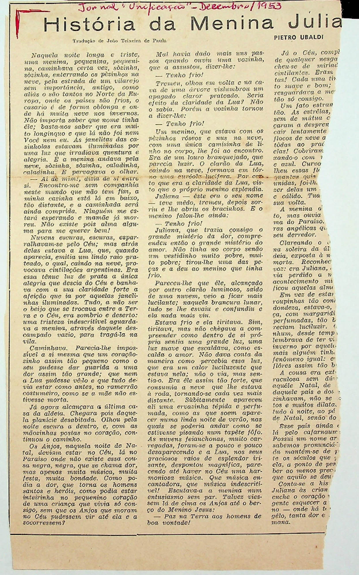 JN – 1953 (DEZEMBRO) HISTORIA DA MENINA JULIA