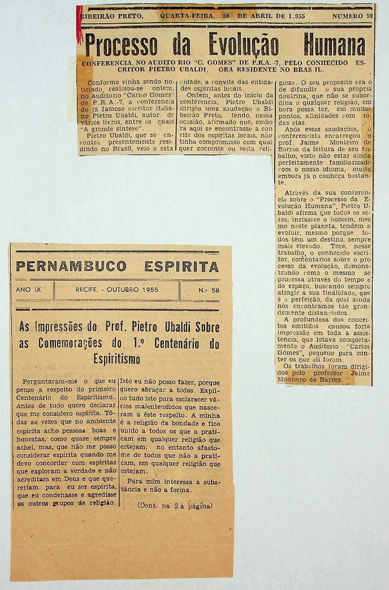JN – 1955 (20 DE ABRIL) PROCESSO DA EVOLUÇAO HUMANA – PENANBUCO ESPIRITA