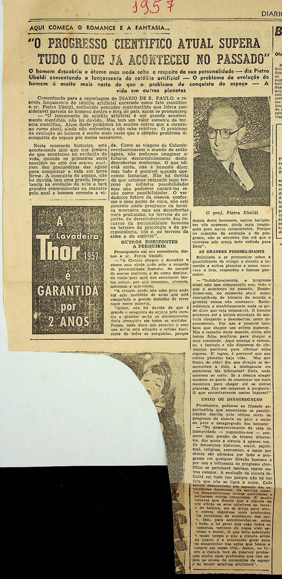JN – 1957 – O PROGRESSO CIENTIFICO ATUAL SUPERA TODO O QUE JA ACONTECEU NO PASSADO