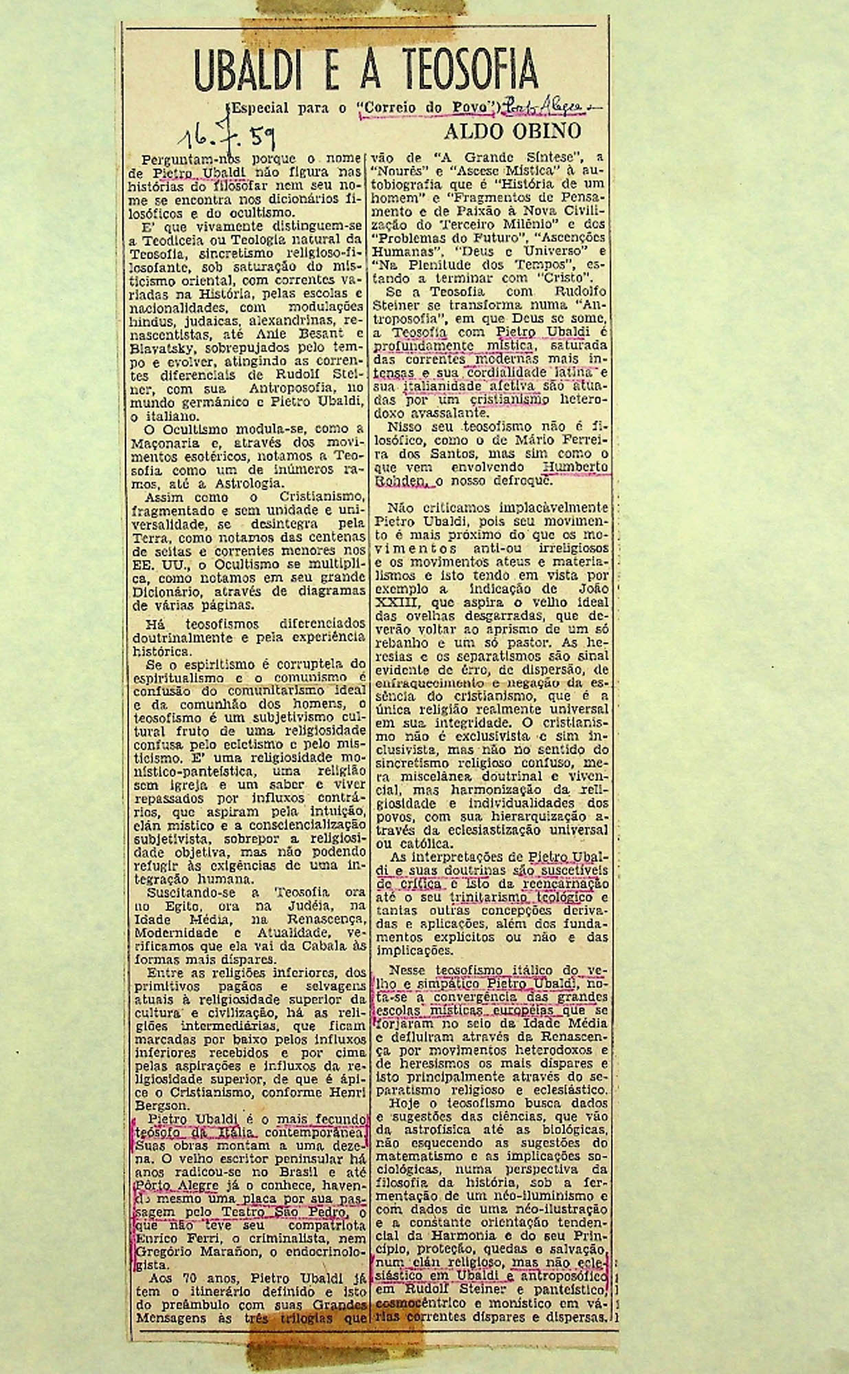 JN – 1959 (16 DE JULHO) UBALDI E A TEOSOFIA