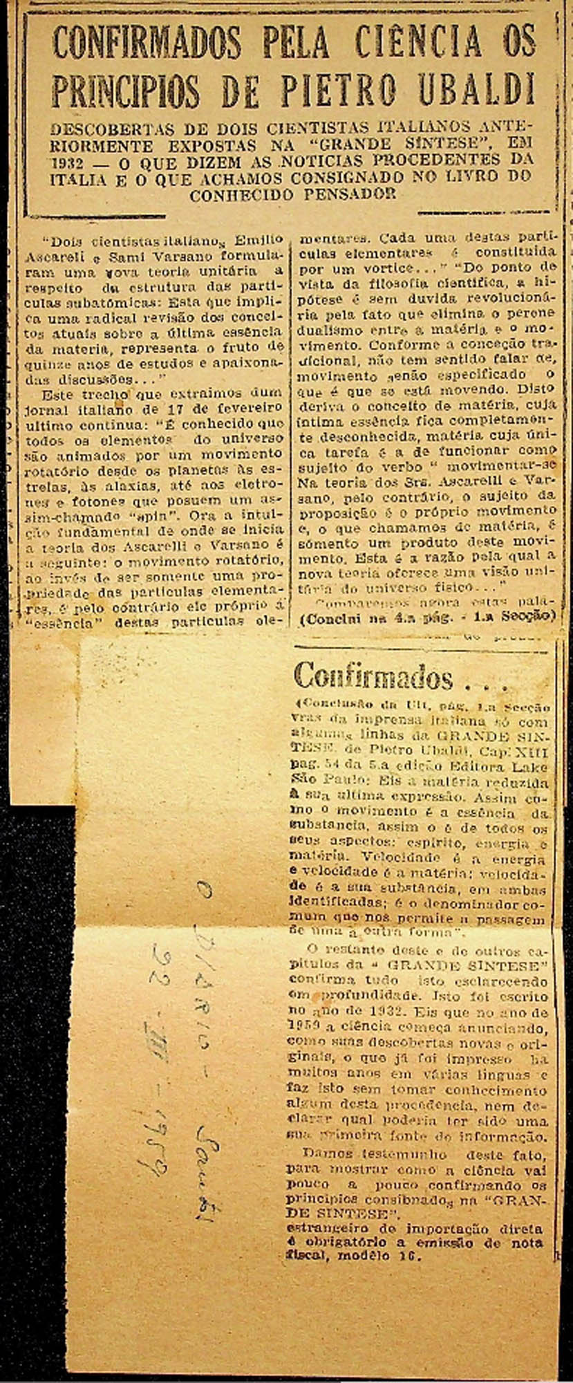 JN – 1959 (22 DE MARÇO) CONFIRMADOS PELA CIENCIA OS PRINCIPIOS DE PIETRO ULBALDI