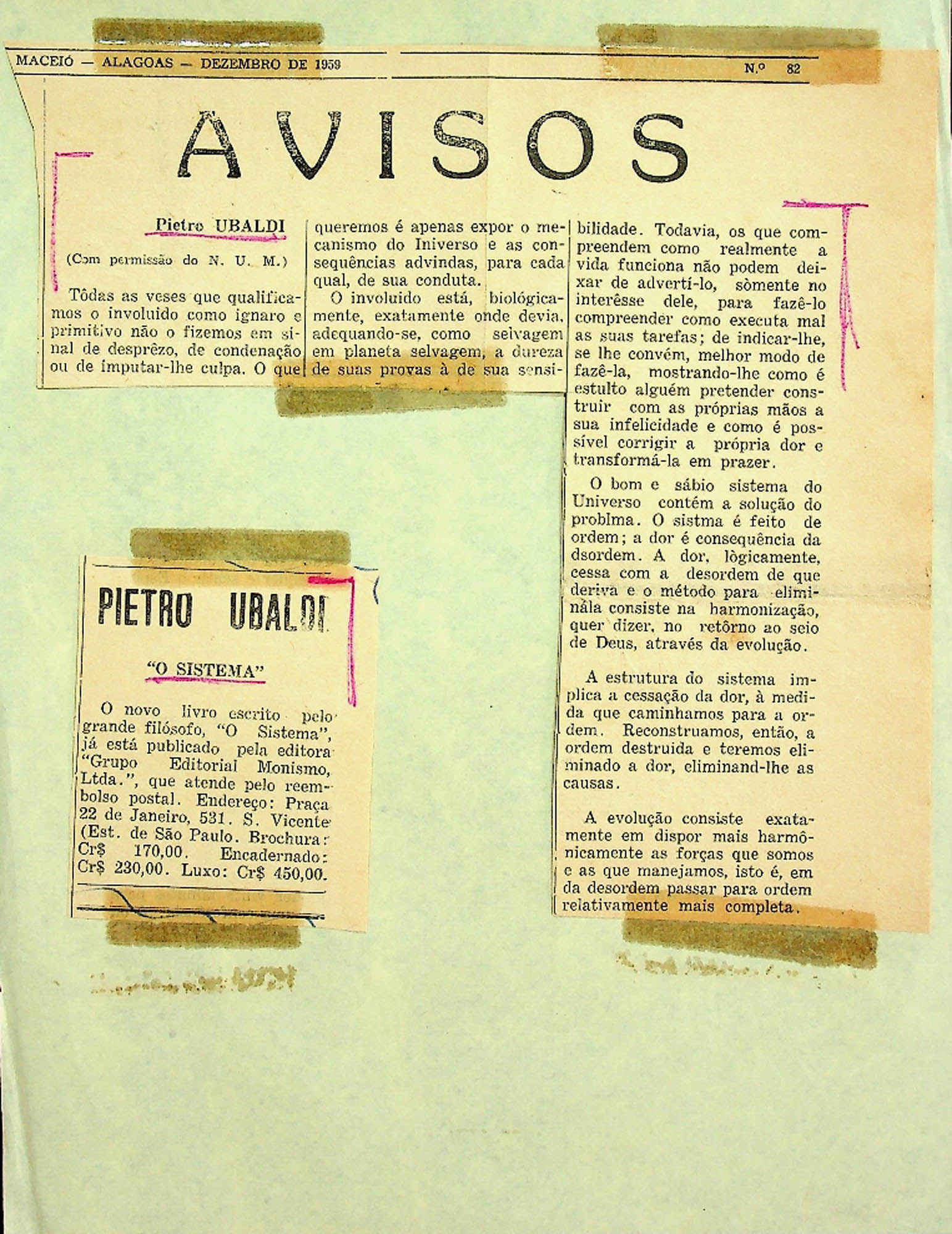 JN – 1959 (DEZEMBRO) AVISOS PIETRO UBALDI
