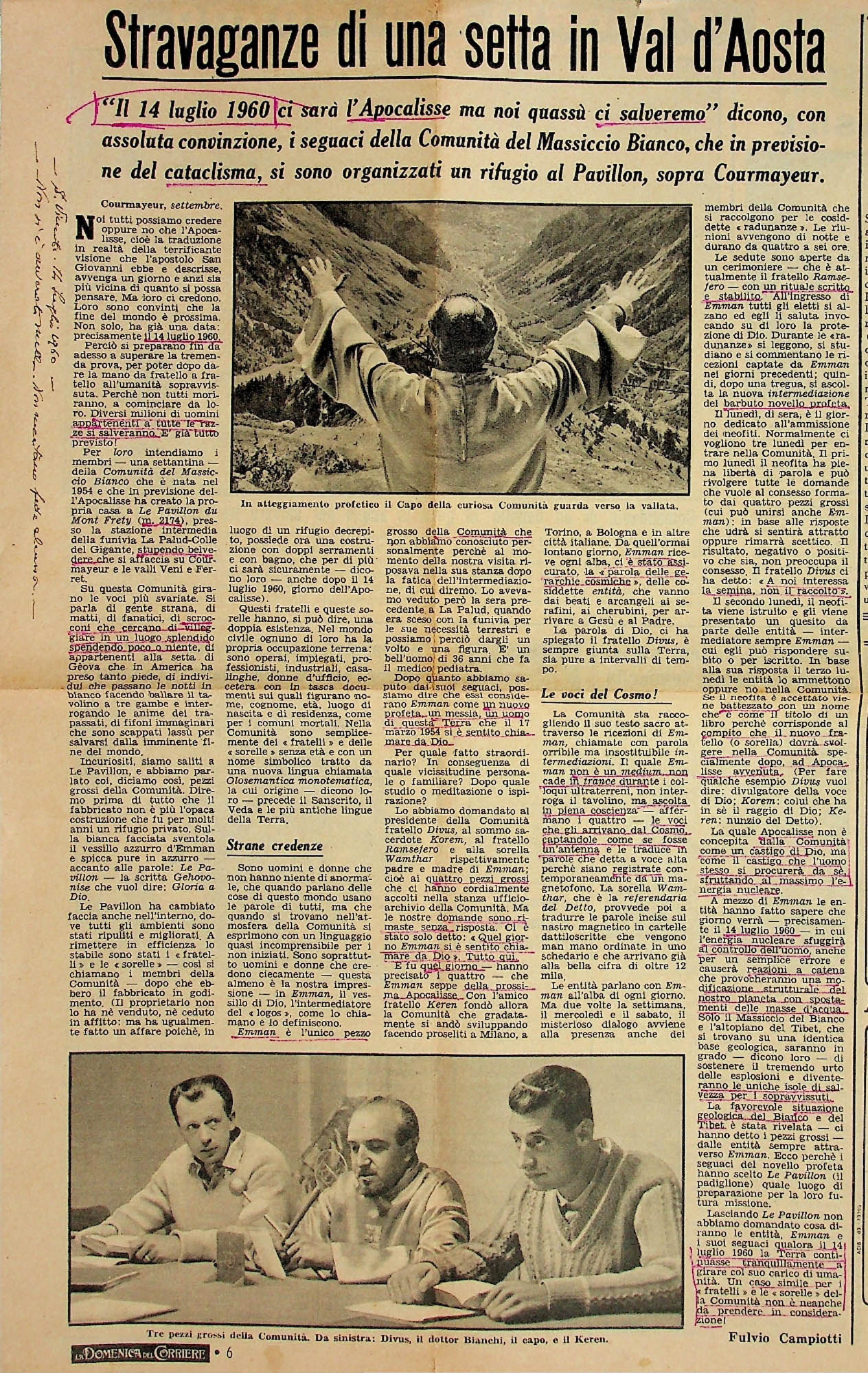 JN – 1960 (14 LUGLIO) LA DOMENICA DEL CORRIERE – STRAVAGANZE DI UNA SETTA IN VAL D_AOSTA