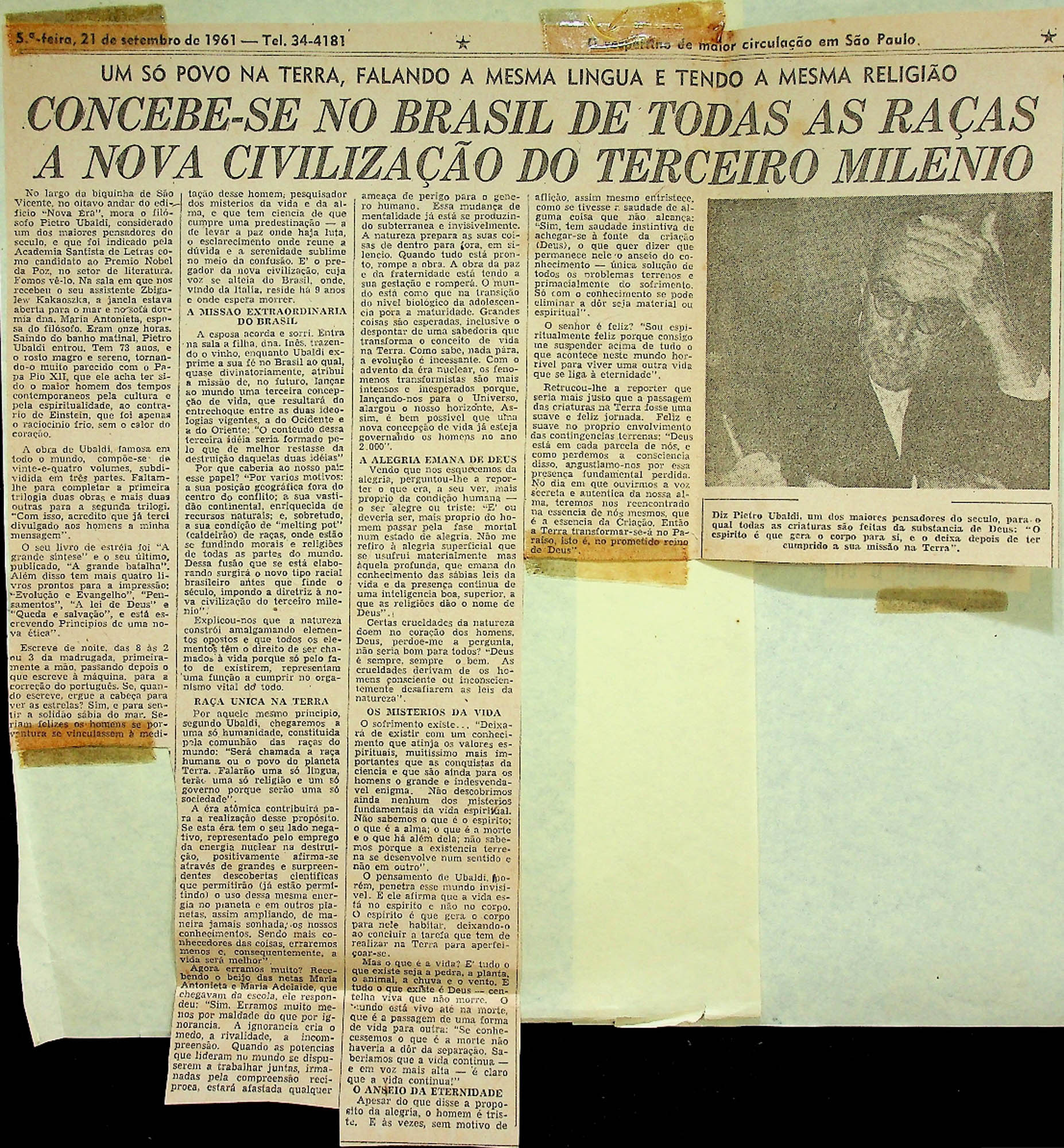 JN – 1961 (21 DE SETEMBRO) UM SÓ POVO NA TERRA, FALANDO A MESMA LINGUA E TENDO A MESMA RELIGIÃO