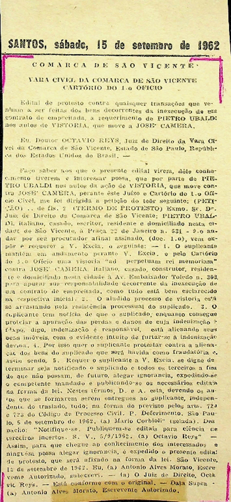 JN – 1962 (15 DE SETEMBRO) COMARCA SÃO VICENTE