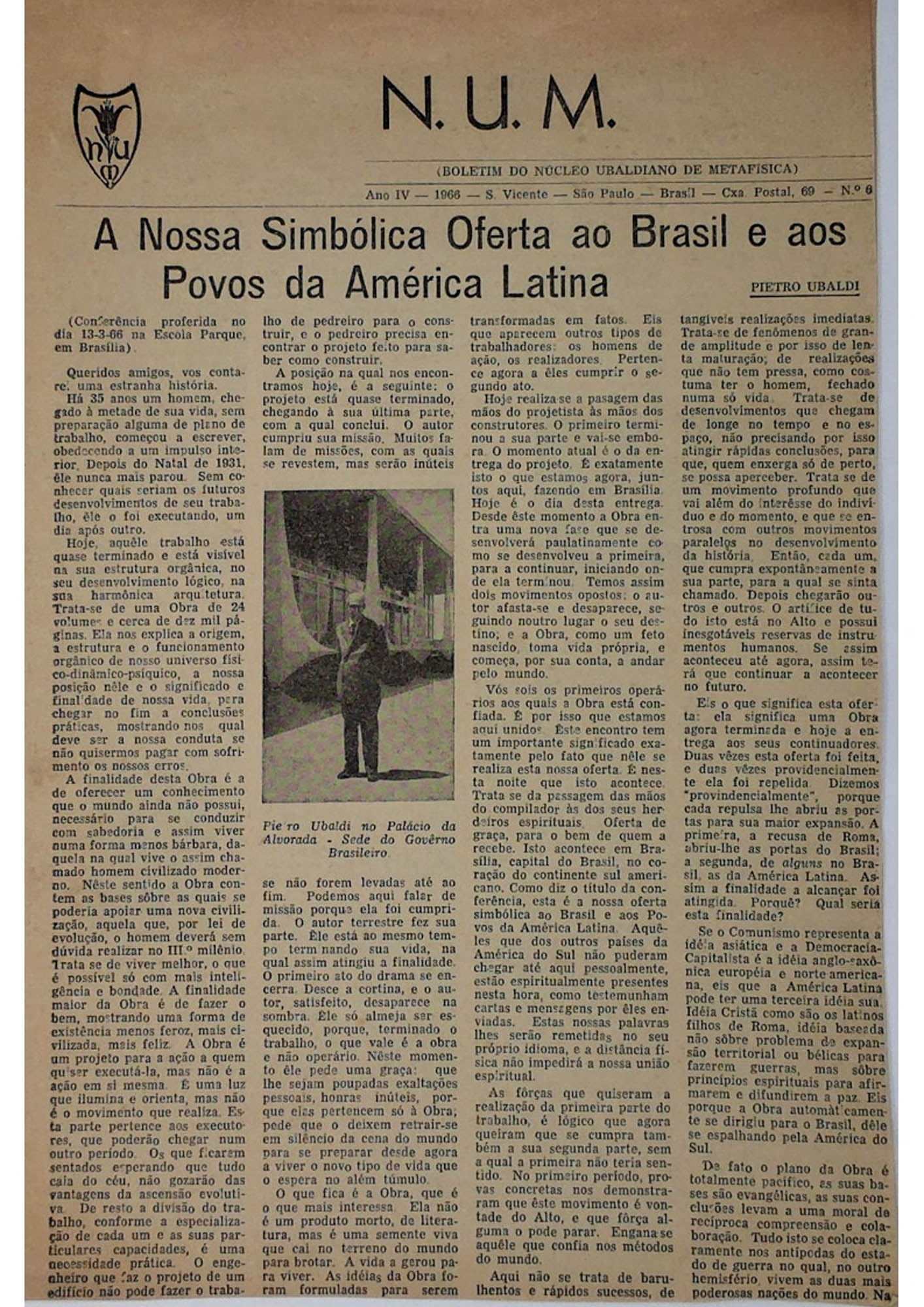 JN – 1966 (13 DE MARÇO) A NOSSA SIMBOLICA OFERTA AO BRASIL E AOS POVOS DA (1)