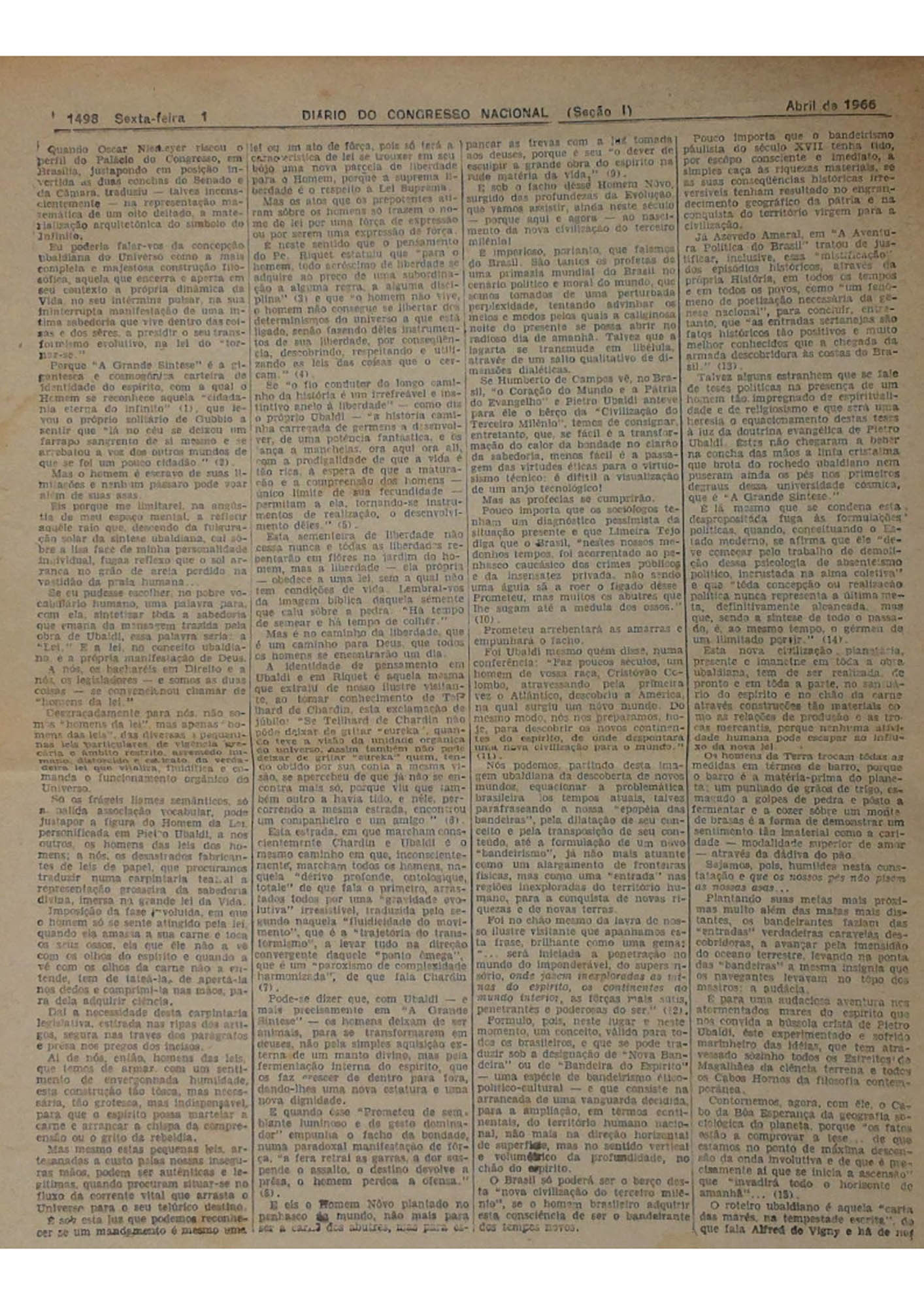 JN – 1966 (ABRIL) DISCURSO PROFERIDO PELO DEPUTADO NOR (