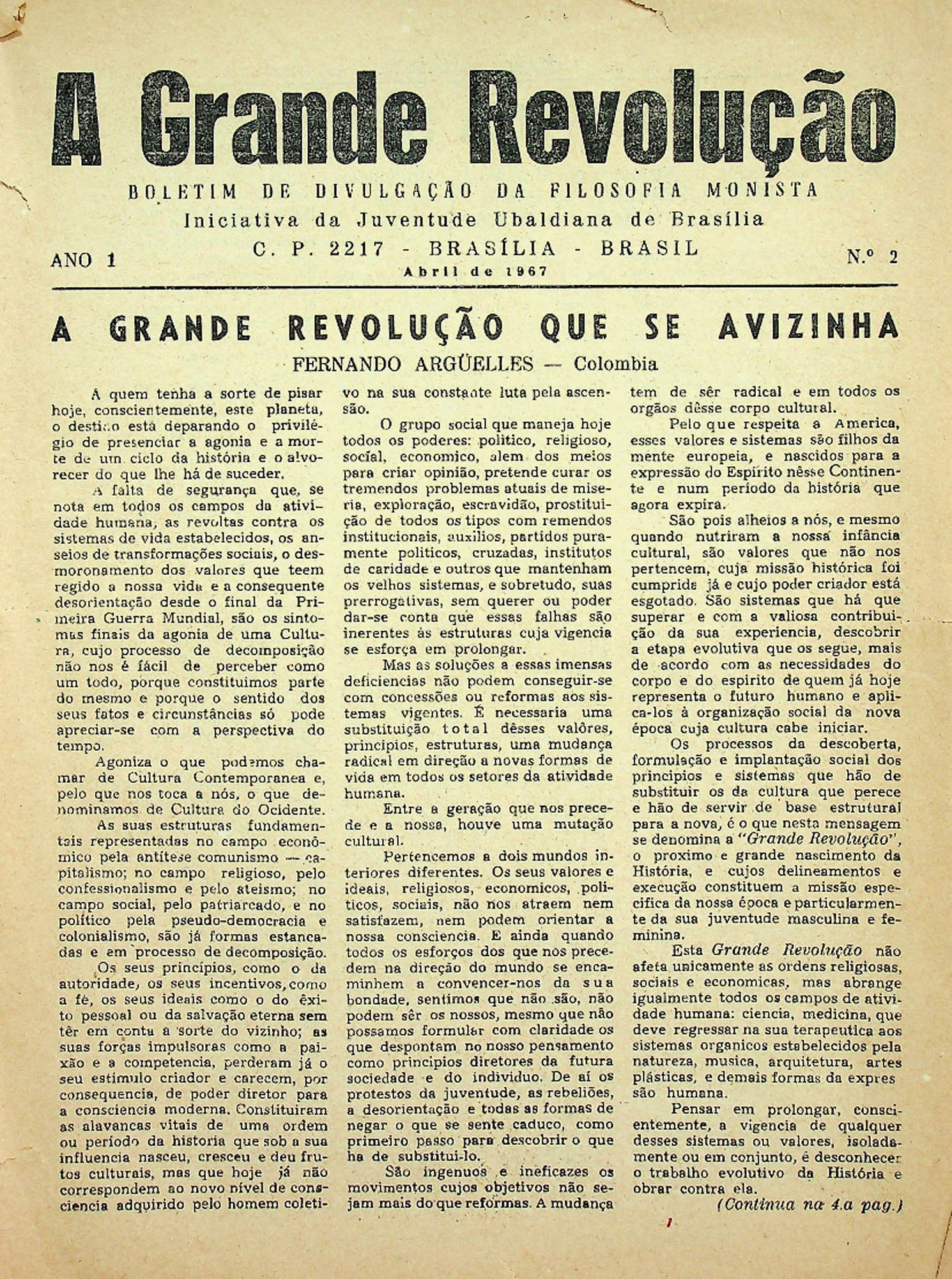 JN – 1967 (ABRIL) A GRANDE REVOLUÇÃO QUE SE AVIZINHA ANO 1 Nº2 (1)