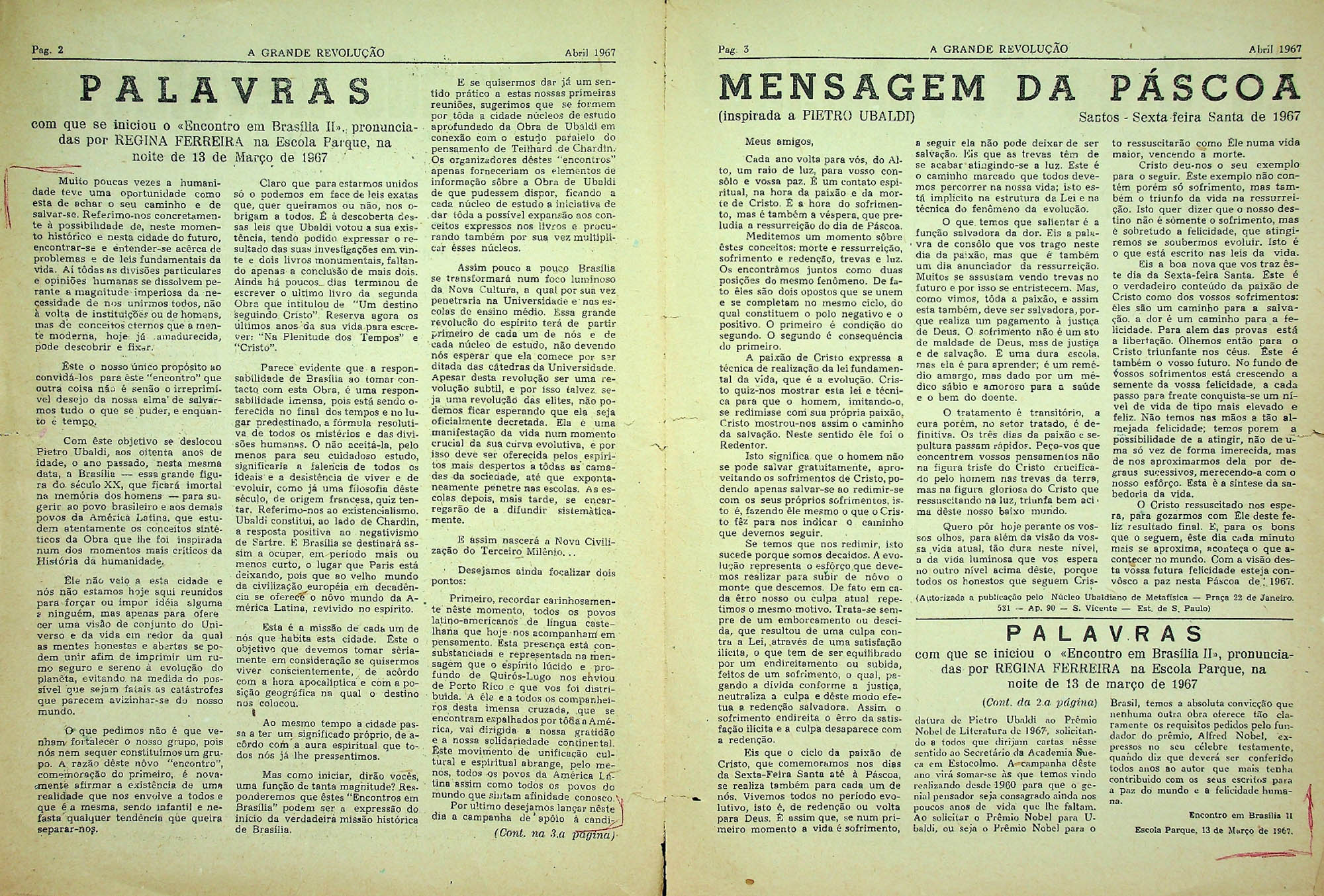 JN – 1967 (ABRIL) PALAVRAS COM QUE SE INICIOU O ENCONTRO EM BRASÍLIA II ANO 1 Nº (1)
