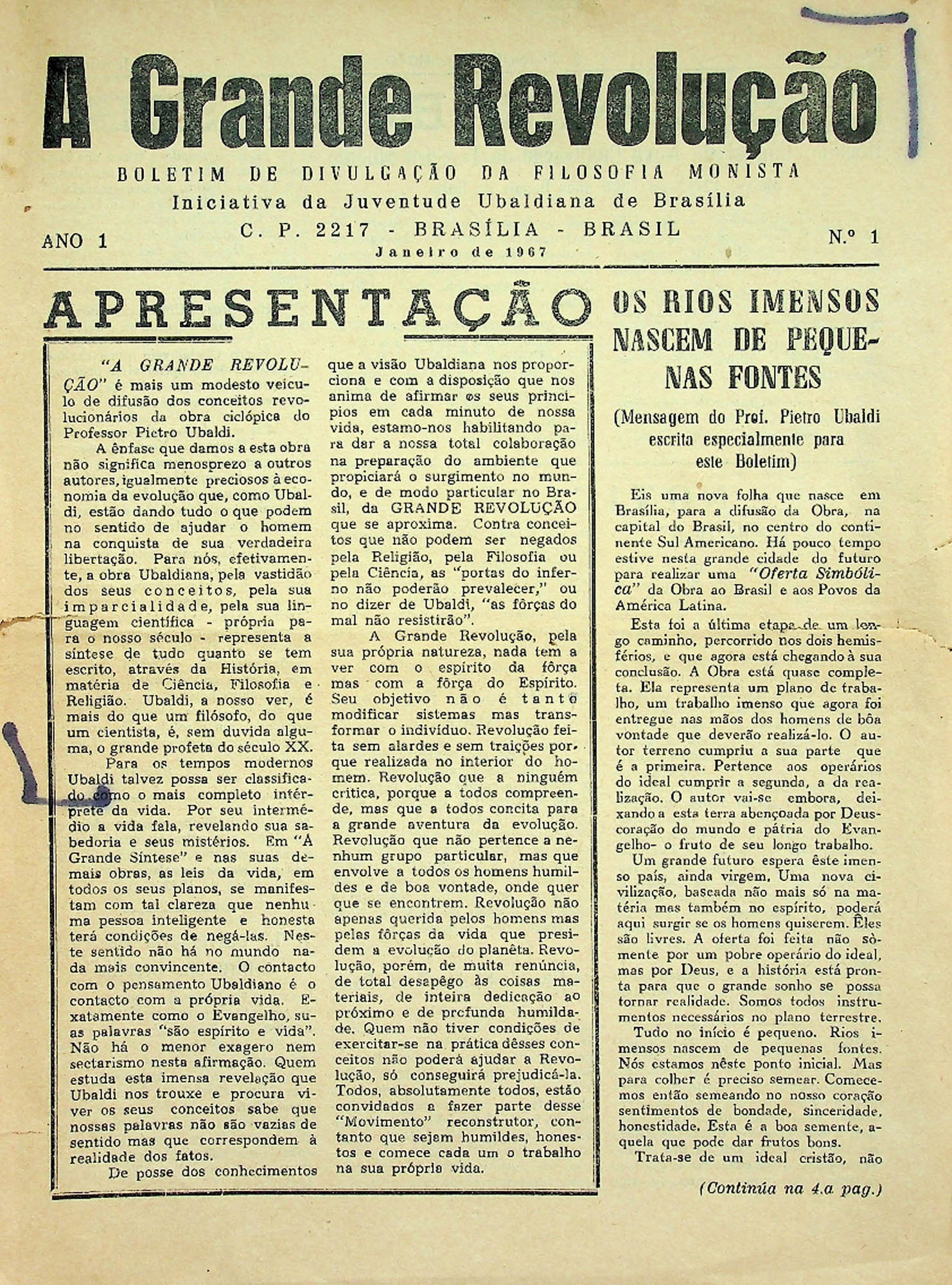 JN – 1967 (JANEIRO) A GRANDE REVOLUÇÃO ANO 1 Nº1 (1)