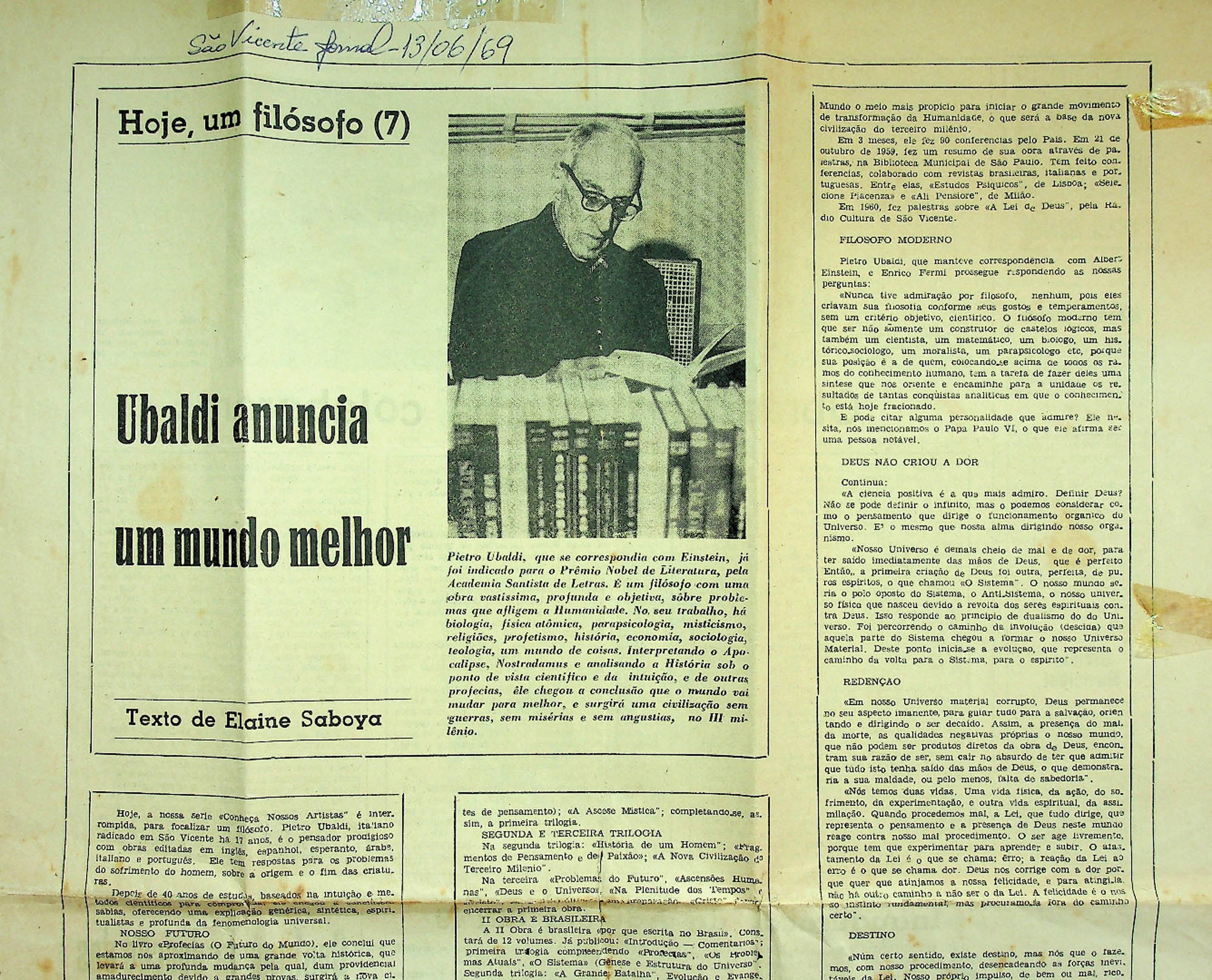 JN – 1969 (13 DE JUNHO) UBALDI ANUNCIA UM MUNDO MELHOR (1)
