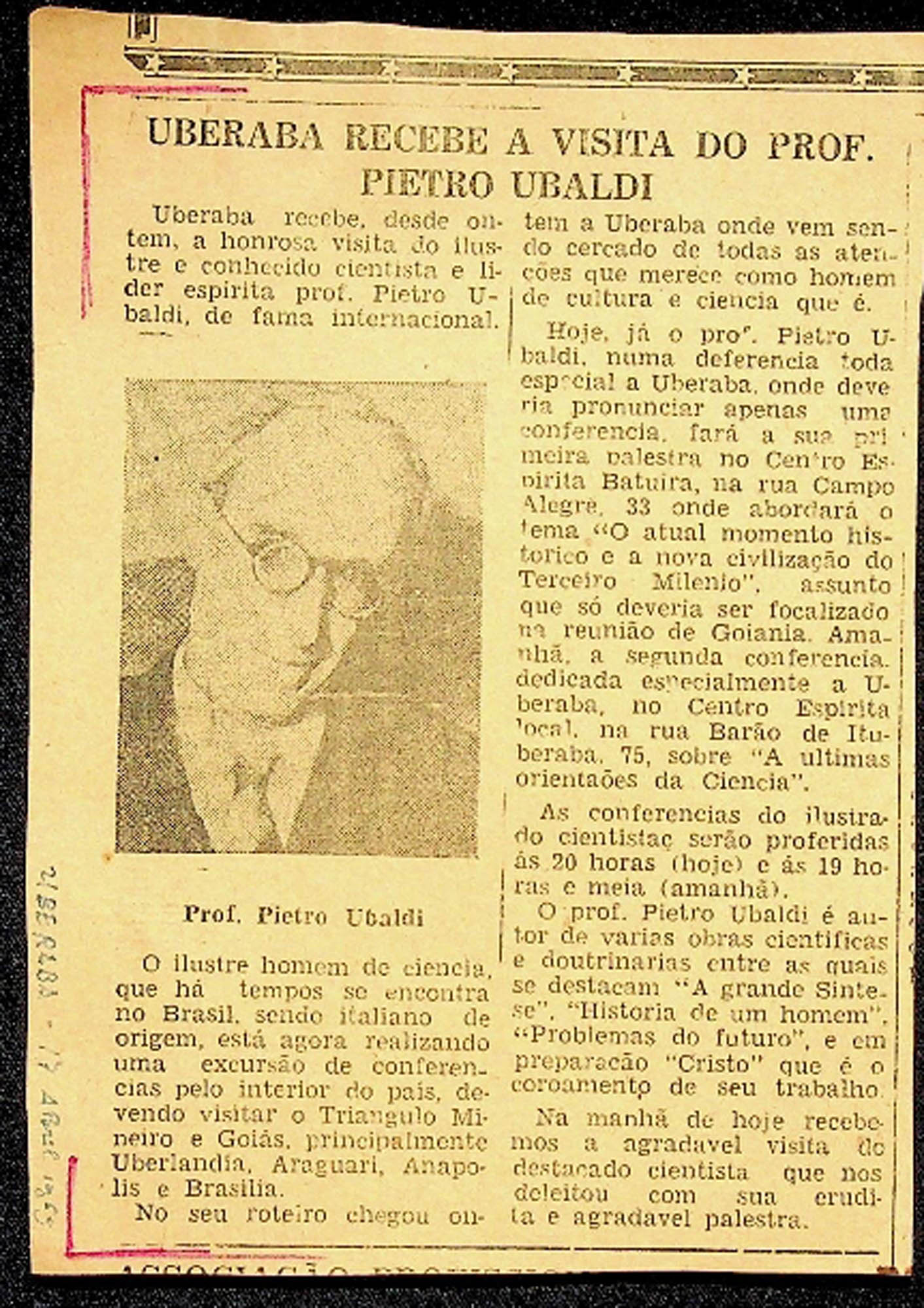 JN – 1969 (17 DE ABRIL) UBERBA RECEBE A VISIT DO PROF PIETRO UBALDI