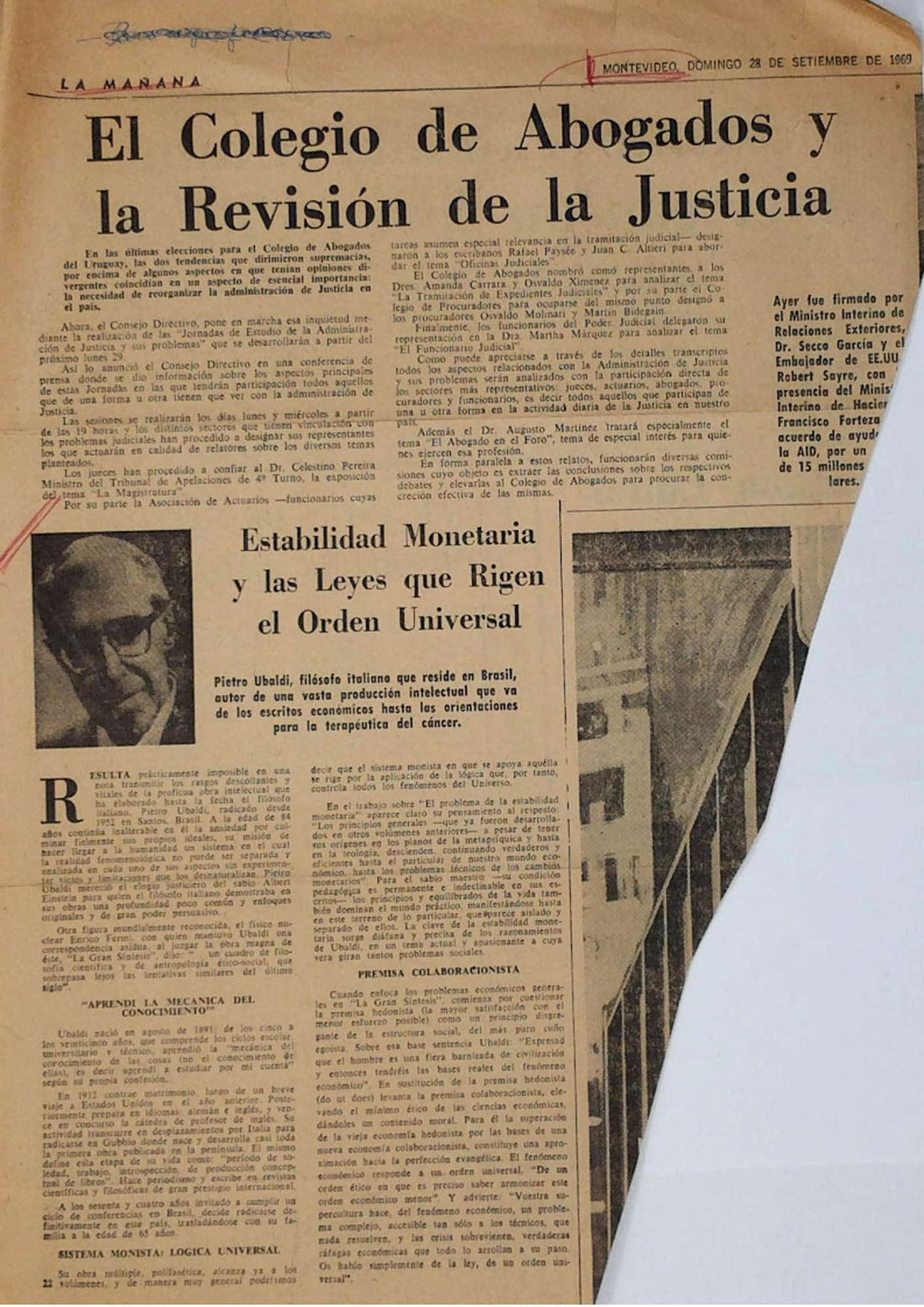 JN – 1969 (28 DE SETIEMBRE) LA MAÑANA – EL COLEGIO DE ABOGADOS Y LA REVISIÓN DE LA JUSTICIA