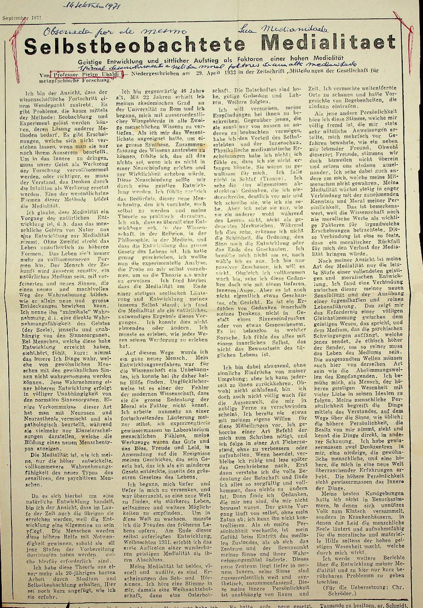 JN – 1971 (14 DE SEPTEMBER) SELBSTBEOBACHTETE MEDIALITAET