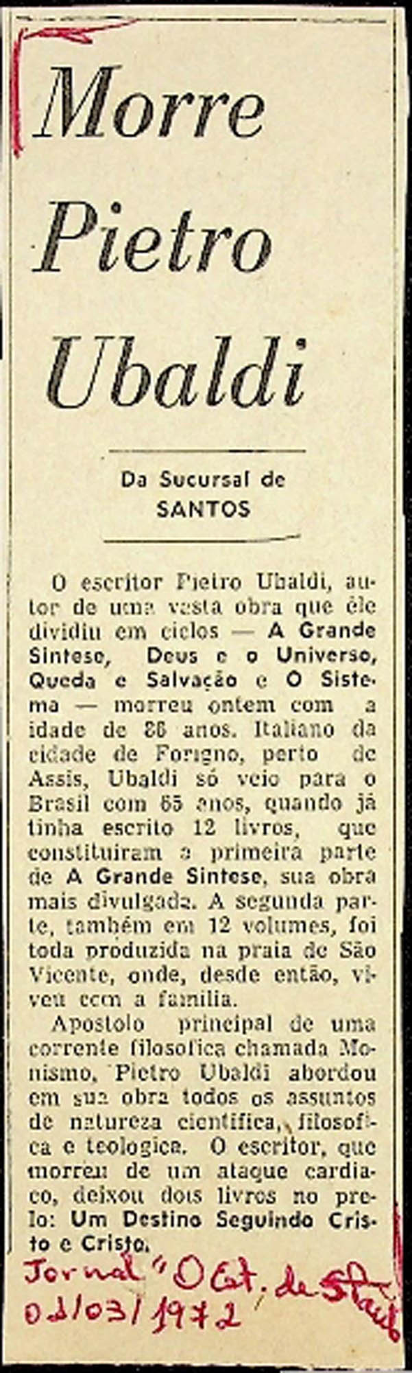 JN – 1972 (01 DE MARÇO) MORRE PIETRO UBALDI