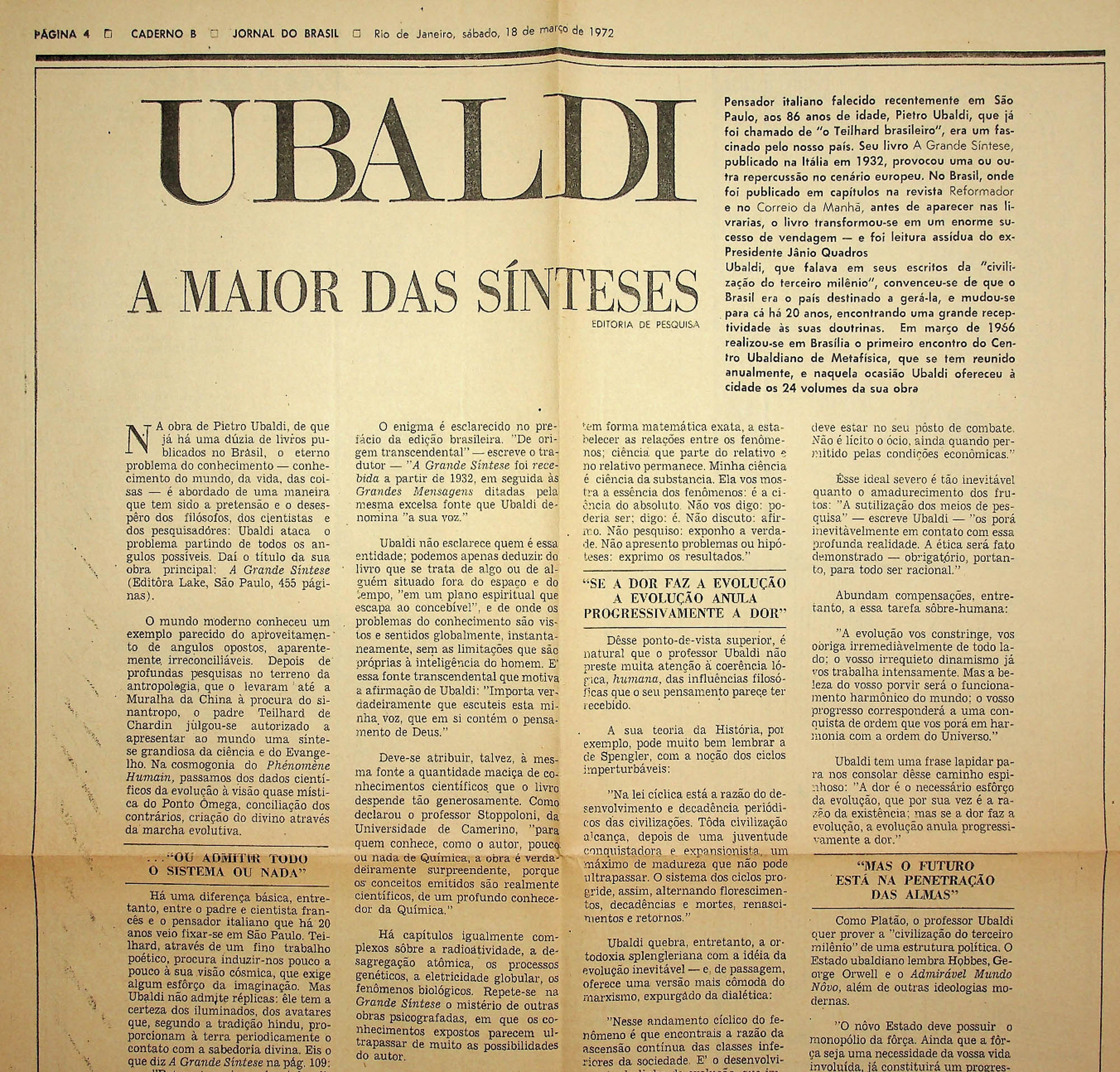JN – 1972 (18 DE MARÇO) UBALDI A MAIOR DAS SÍNTESES (1)