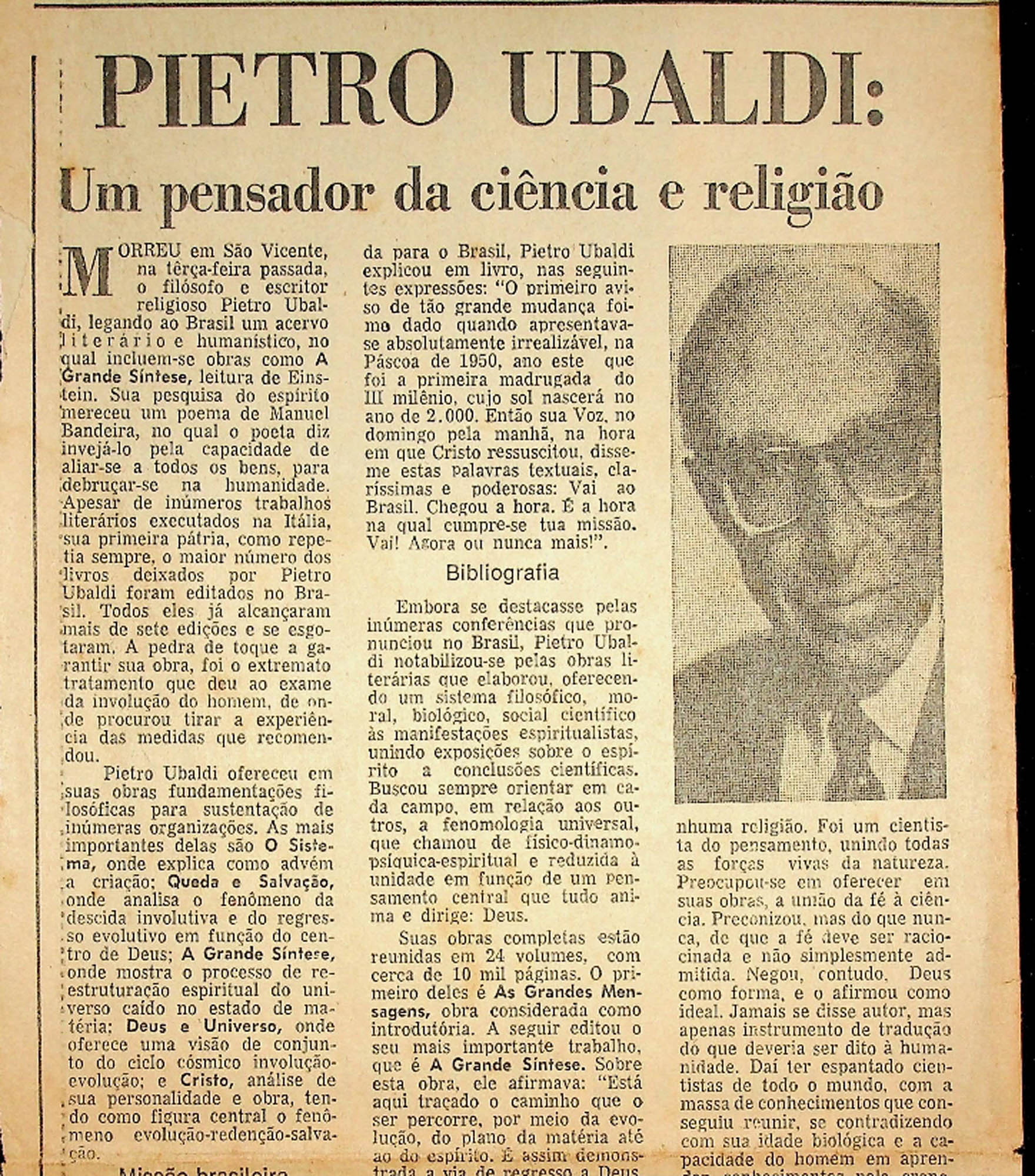 JN – 1972 (6 DE MARÇO) PIETRO UBALDI UM PENSADOR DA CIENCIA E RELIGIÃO (1)