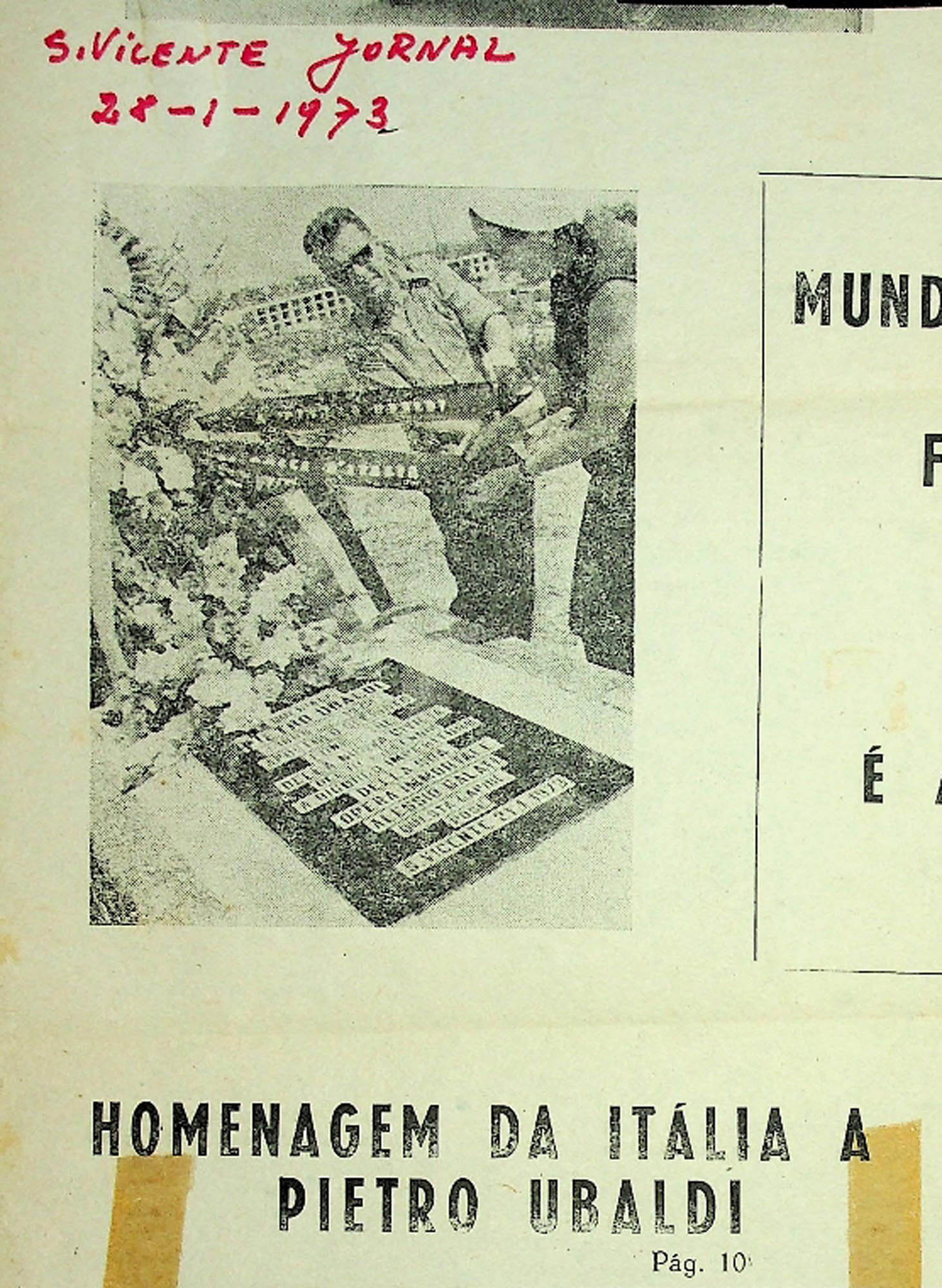 JN – 1973 (28 DE JANEIRO) HOMENAGEM DA ITALIA A PIETRO UBALDI (1)