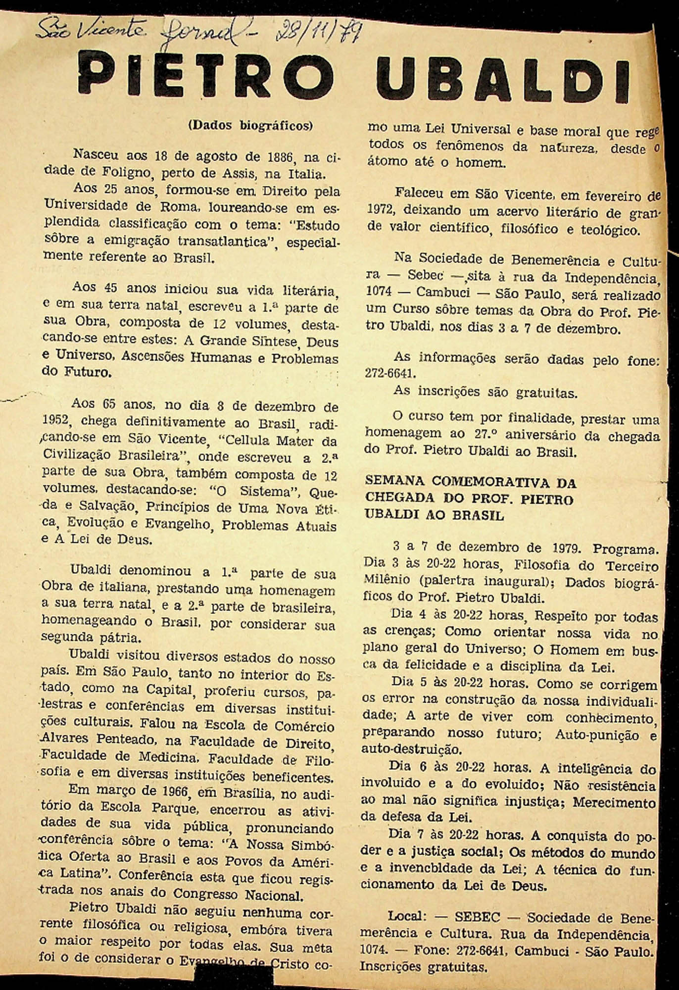 JN – 1979 (28 DE NOVEMBRO) PIETRO UBALDI
