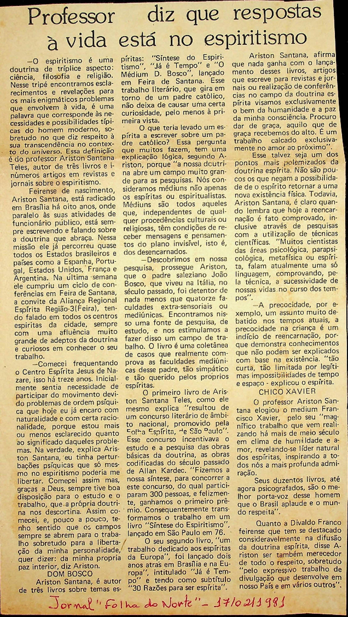 JN – 1981 (17 DE FEVEREIRO) PROFESSOR DIZ QUE RESPOSTAS A VIDA ESTA NO ESPIRITISMO