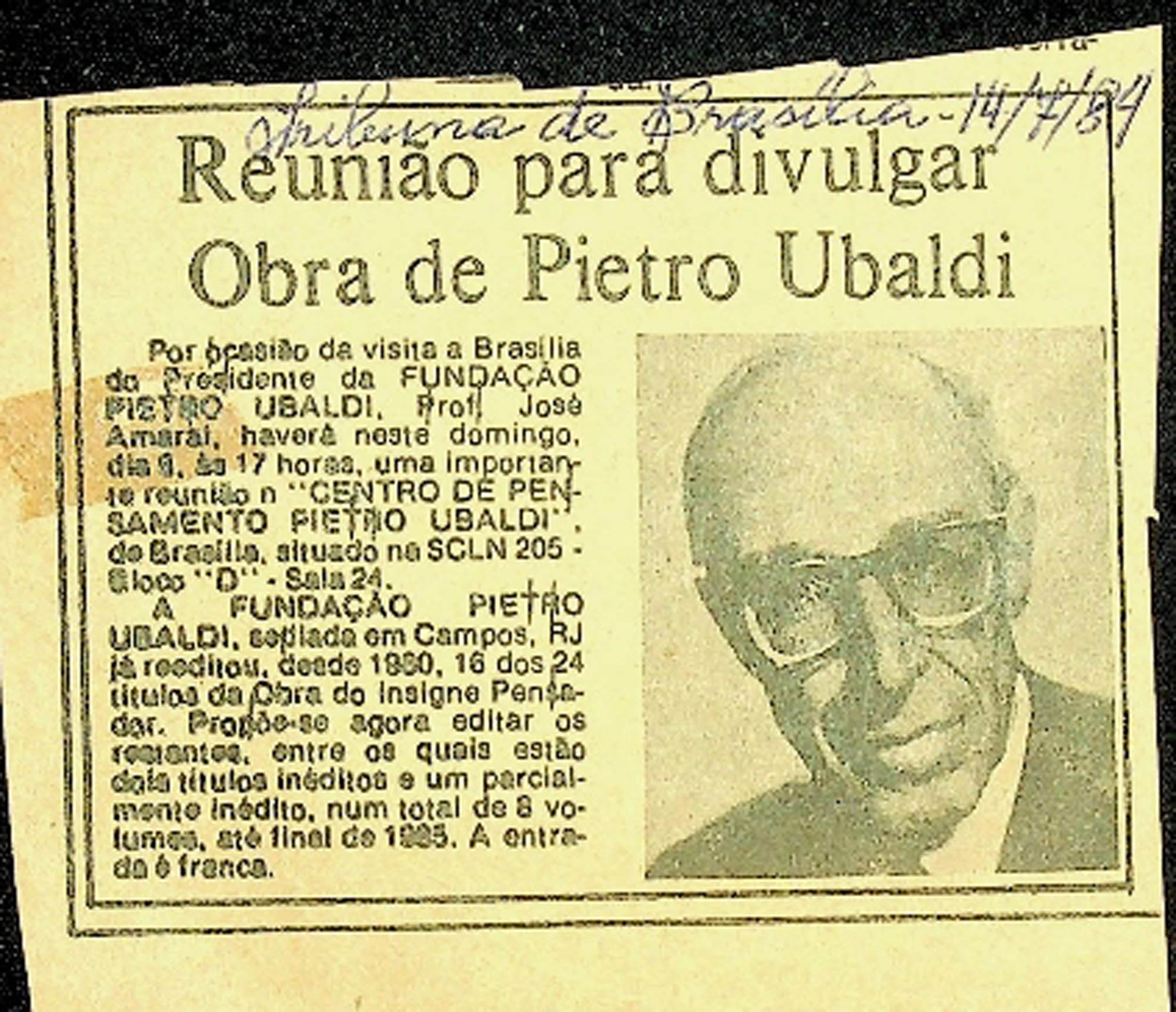 JN – 1984 (14 DE JULHO) REUNIÃO PARA DIVULGAR OBRA DE PIETRO UBALDI