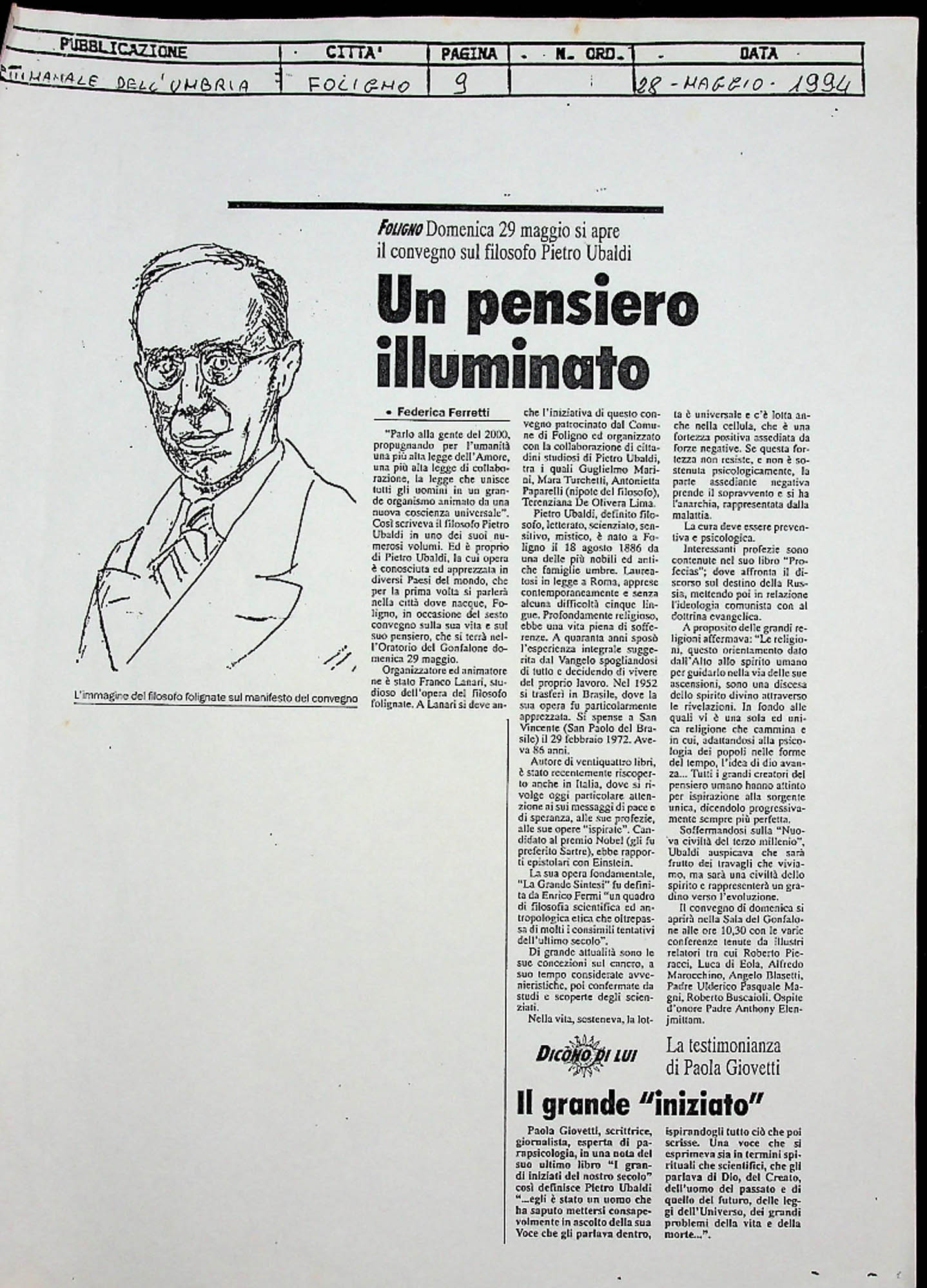 JN – 1994 (28 DE MAGGIO) UN PENSIERO ILLUMINATO