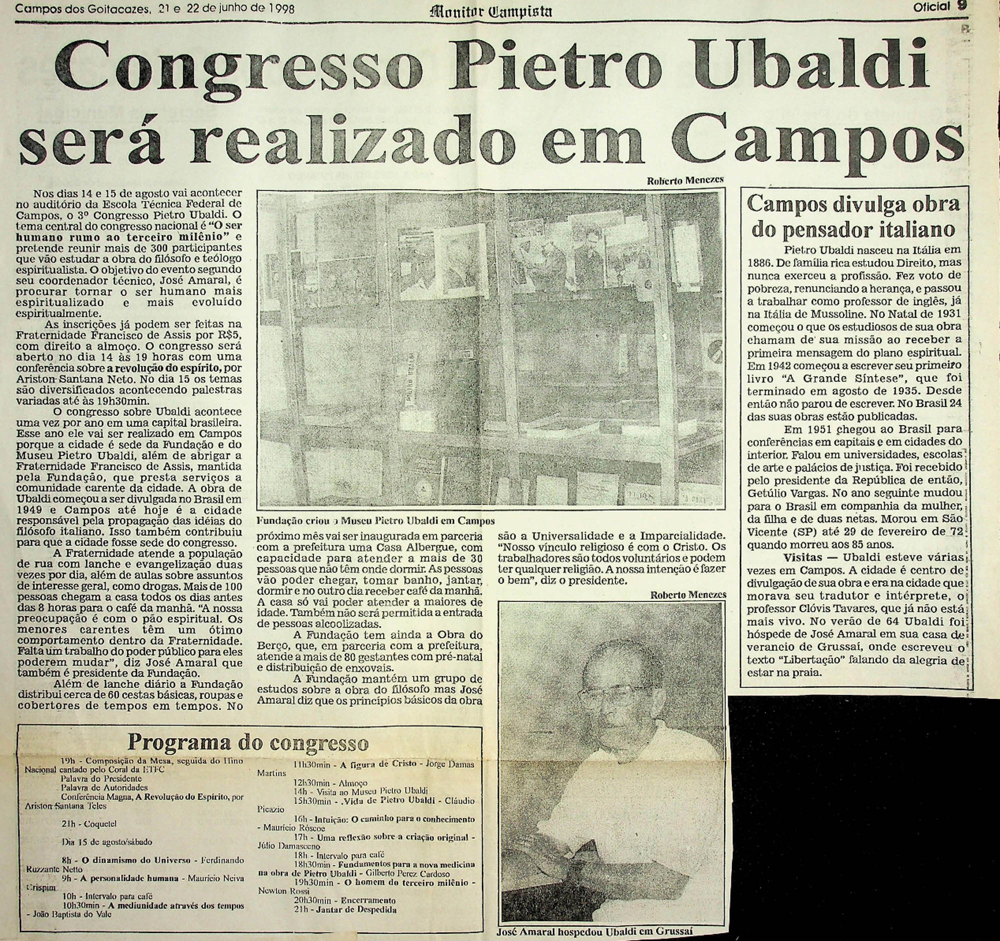 JN – 1998 (21 E 22 DE JUNHO) CONGRESSO PIETRO UBALDI SERA REALIZADO EM CAMPOS (1)