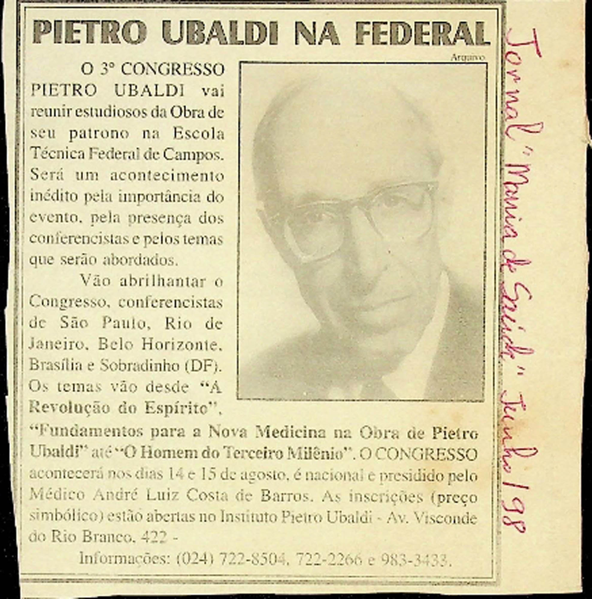 JN – 1998 (JUNHO ) PIETRO UBALDI NA FEDERAL