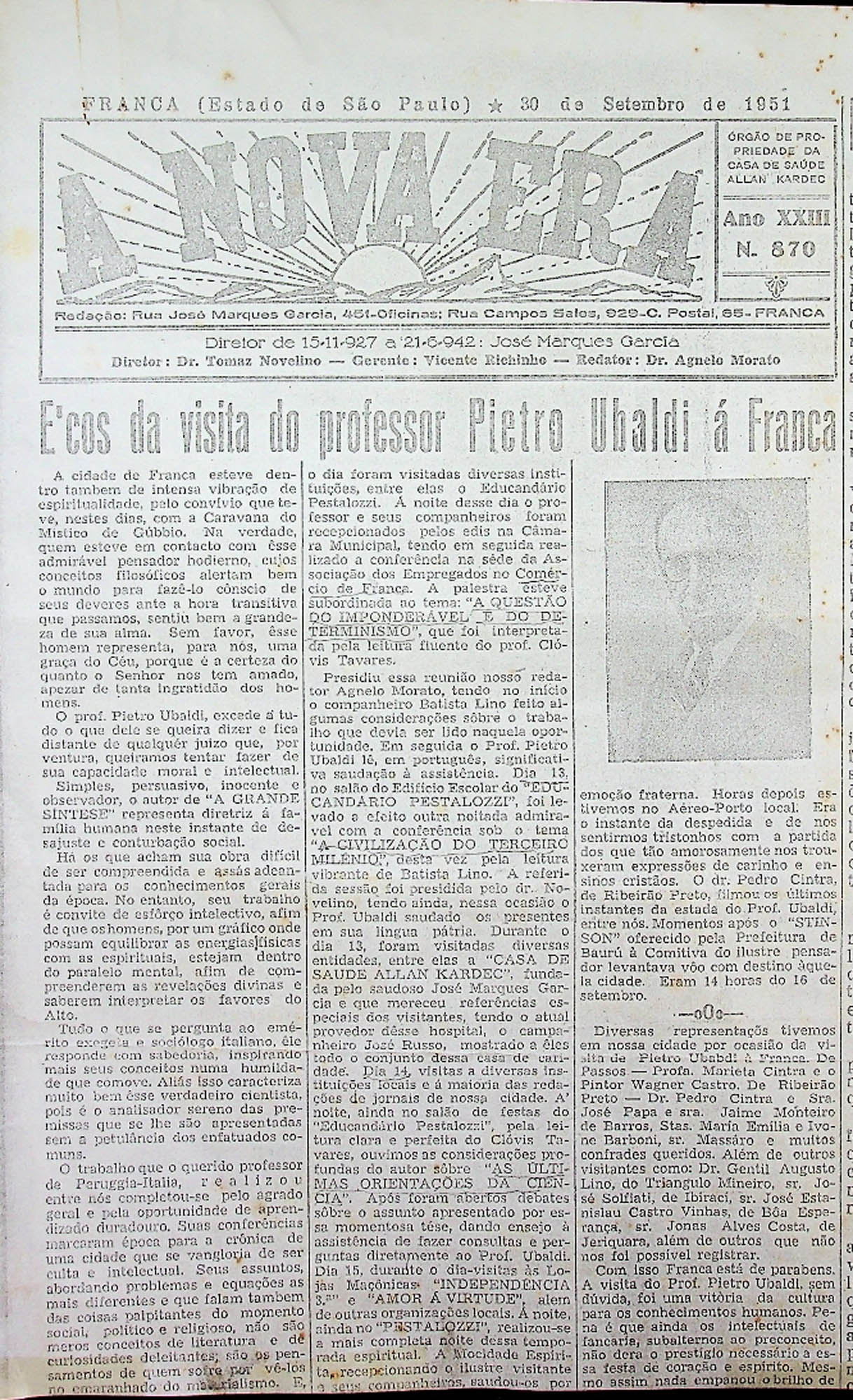 JN A NOVA ERA – 1951 (30 DE SETEMBRO) E_COS DA VISITA DO PROFESSOR PI (1)