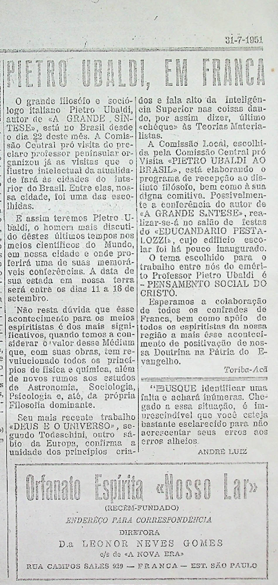 JN A NOVA ERA – 1951 (30 DE SETEMBRO) E_COS DA VISITA DO PROFESSOR PI ( (3)