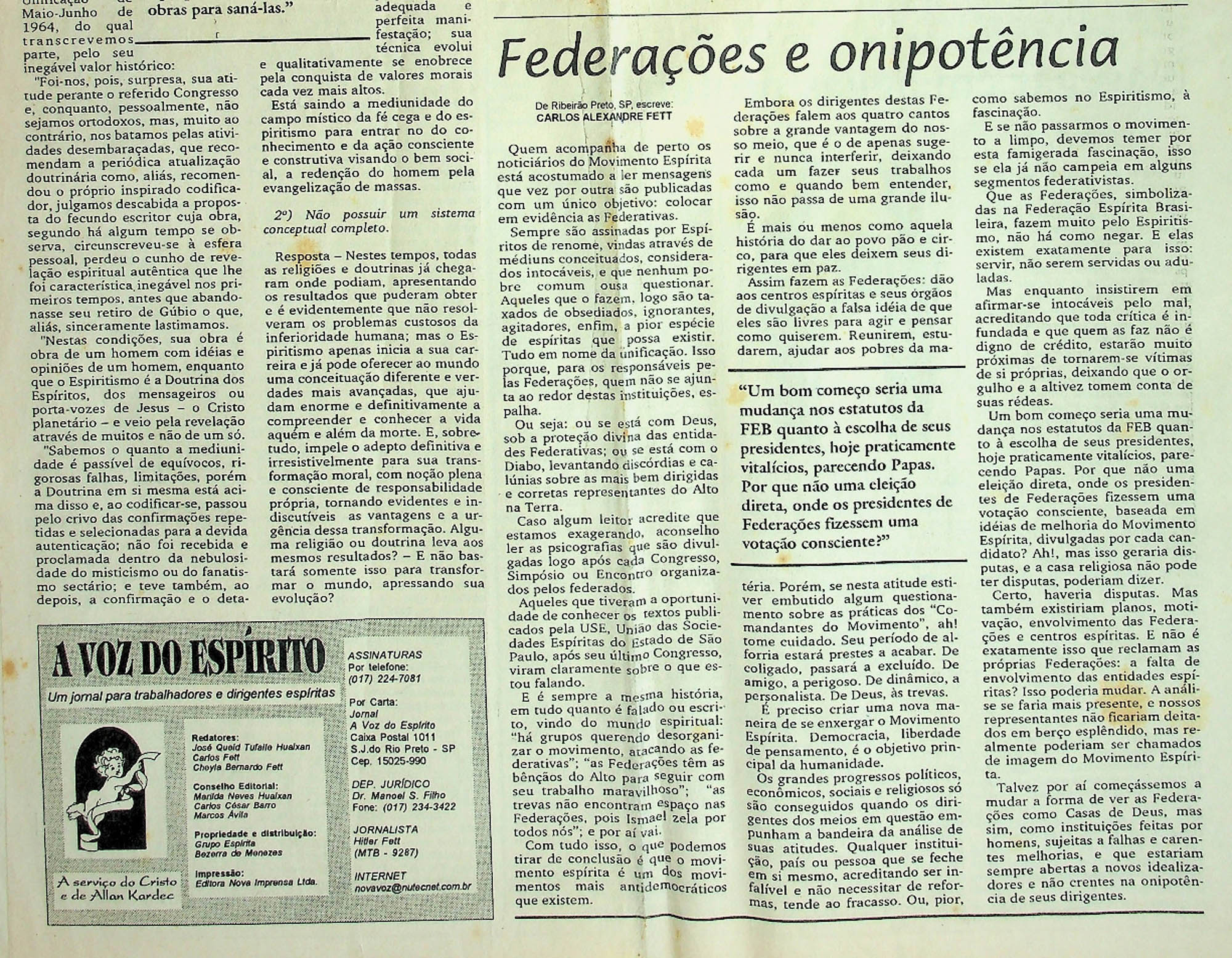 JN A VOZ DO ESPÍRITO – 1997 (NOVEMBRO – DEZEMBRO) UBALDI QUERIA REFORMAR O (