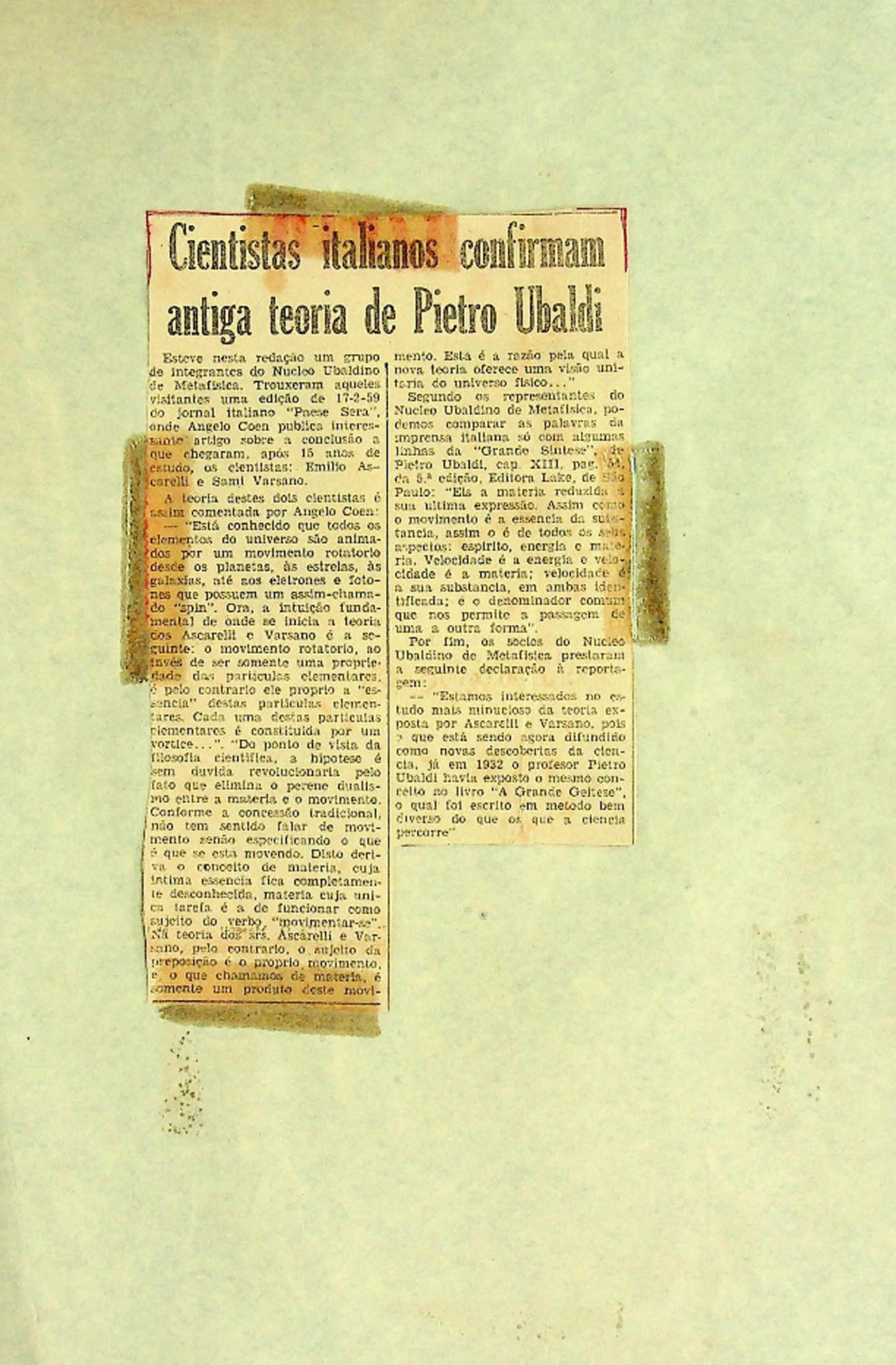 JN – CIENTISTAS ITALIANOS CONFIRMAM ANTIGA TEORIA DE PIETRO UBALDI