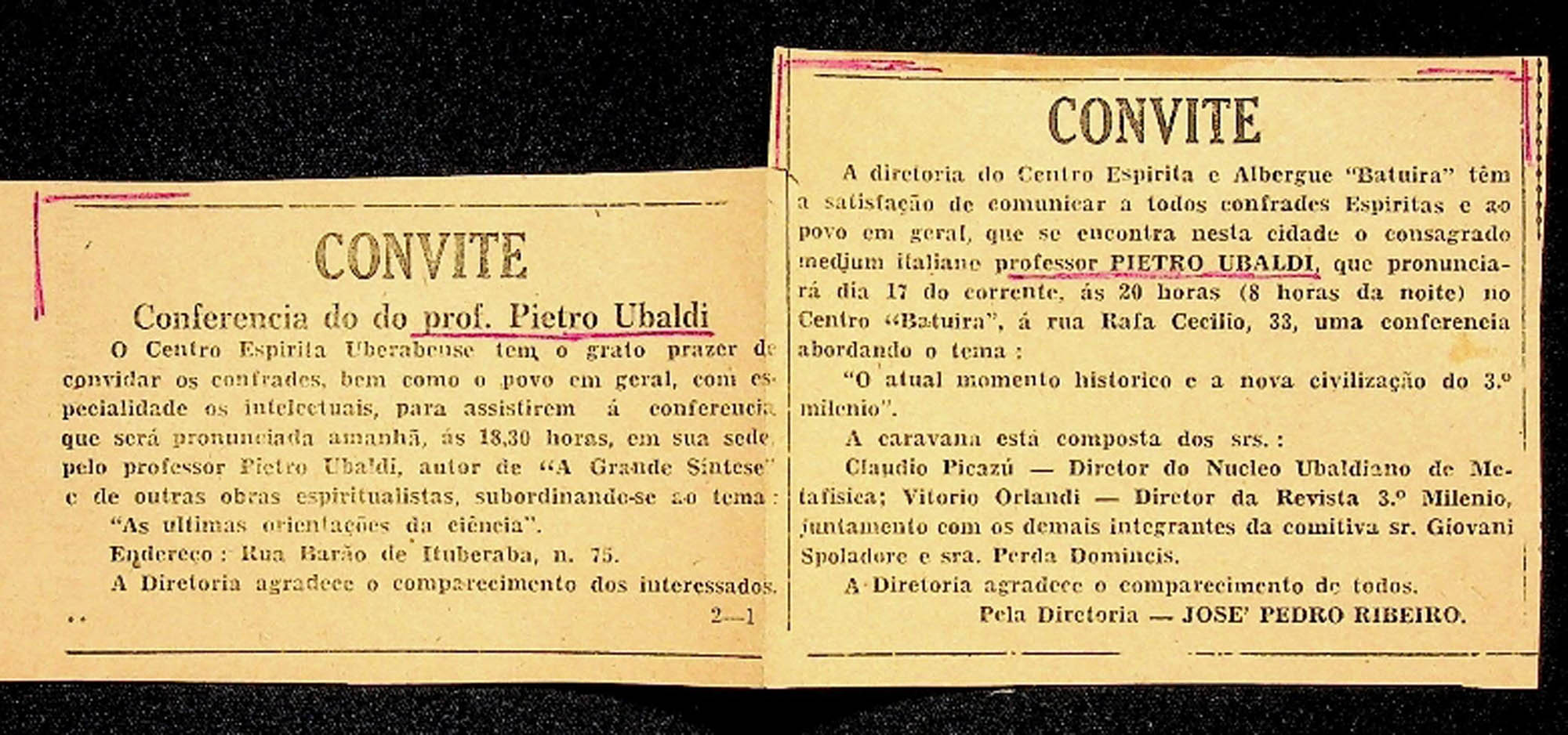 JN – CONVITE – CONFERENCIA DO PROF PIETRO UBALDI