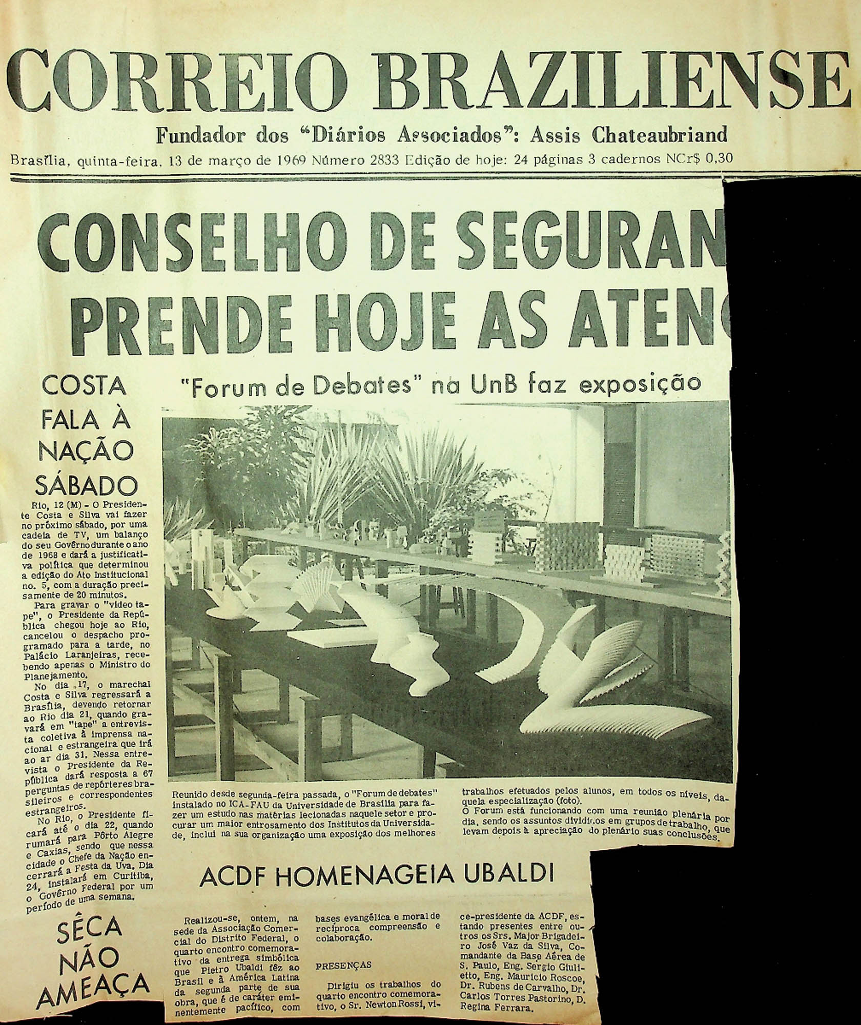 JN CORREIO BRAZILIENSE – 1969 (13 DE MARÇO) ACDF HOMENAGEIA UBALDI