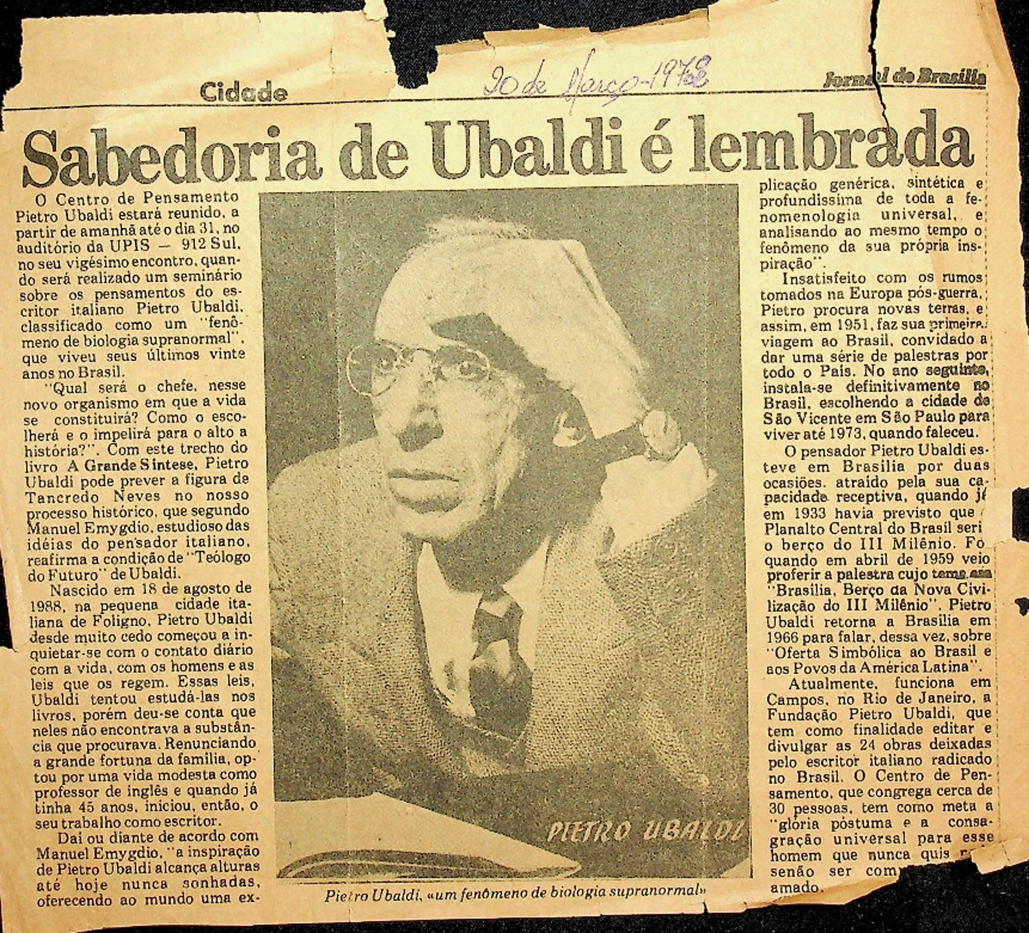 JN DE BRASÍLIA – 1972 (20 DE MARÇO) SABEDORIA DE UBALDI E LEMBRADA