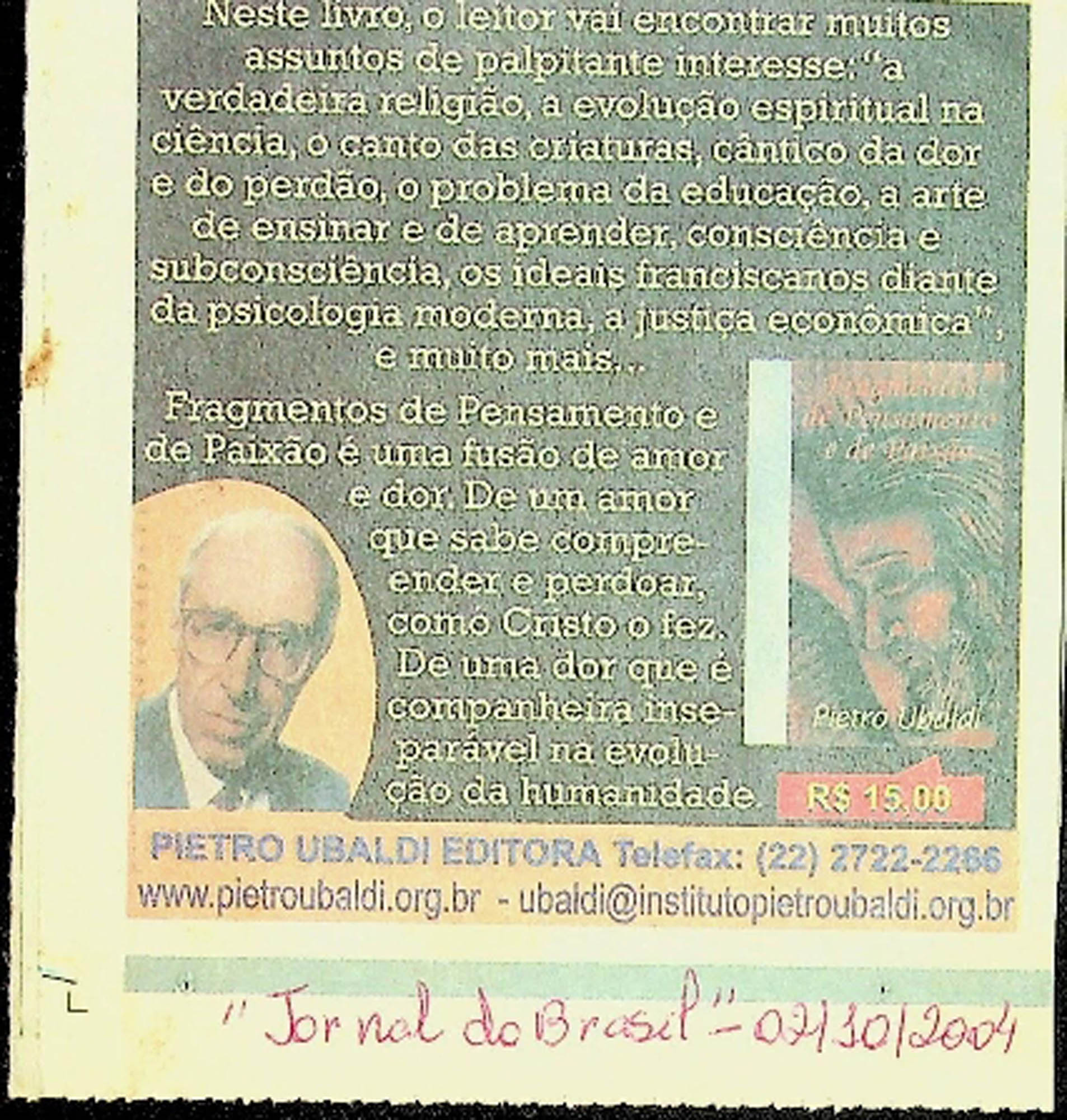 JN DO BRASIL – 2004 (02 DE OUTUBRO) FRAGMENTOS DE PENSAMENTOS E DE PAIXAO