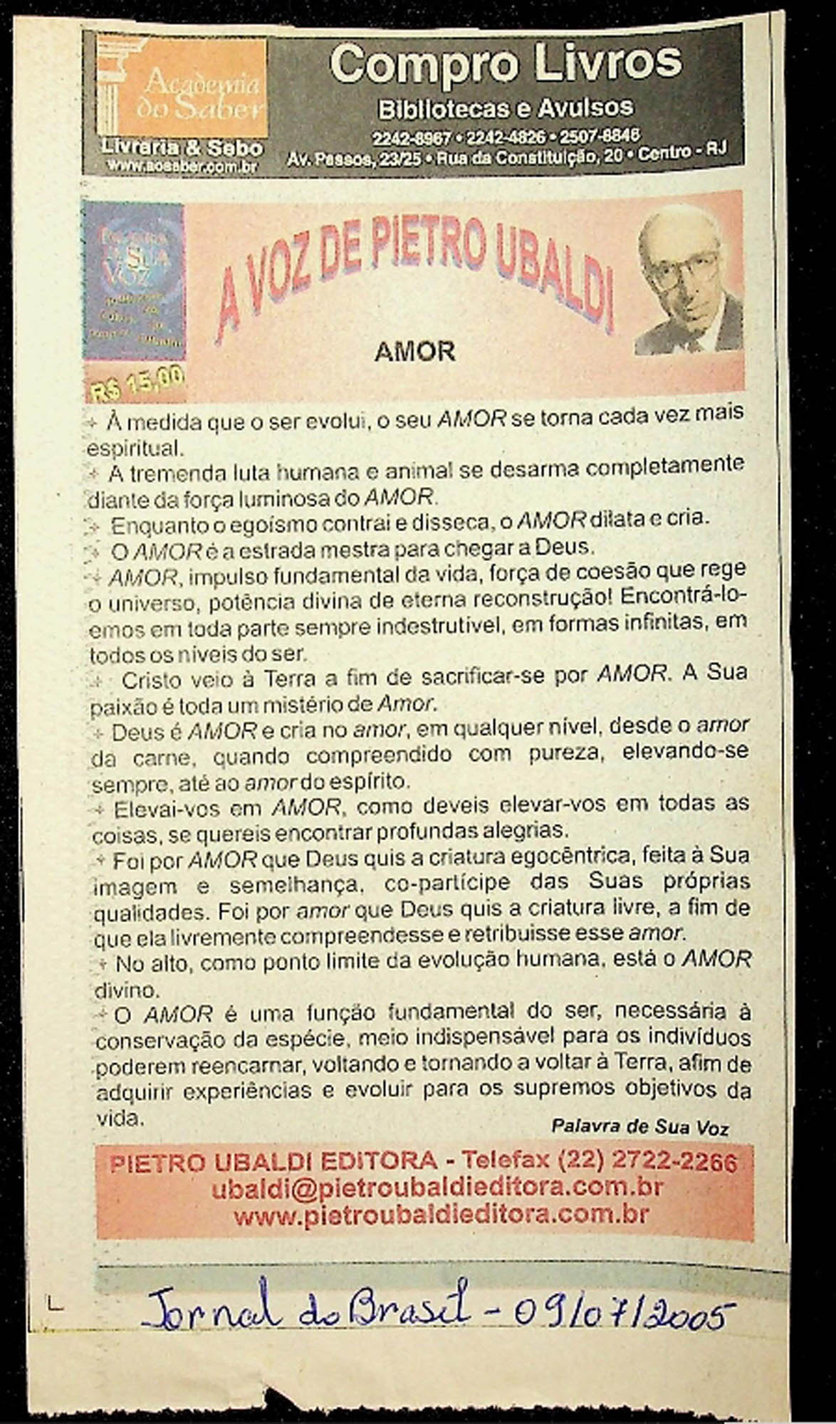 JN DO BRASIL – 2005 (09 DE JULHO) PALAVRA E SUA VOZ – AMOR