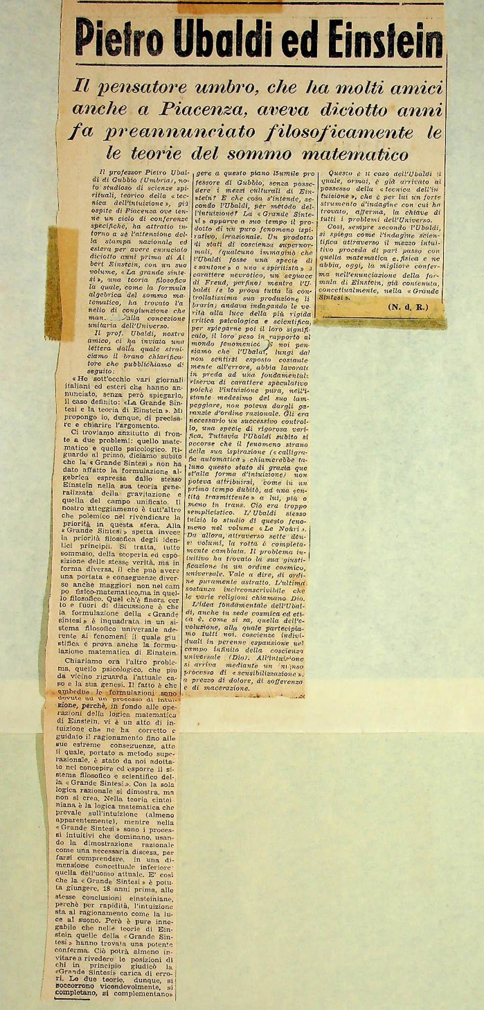 JN – PIETRO UBALDI ED EINSTEIN
