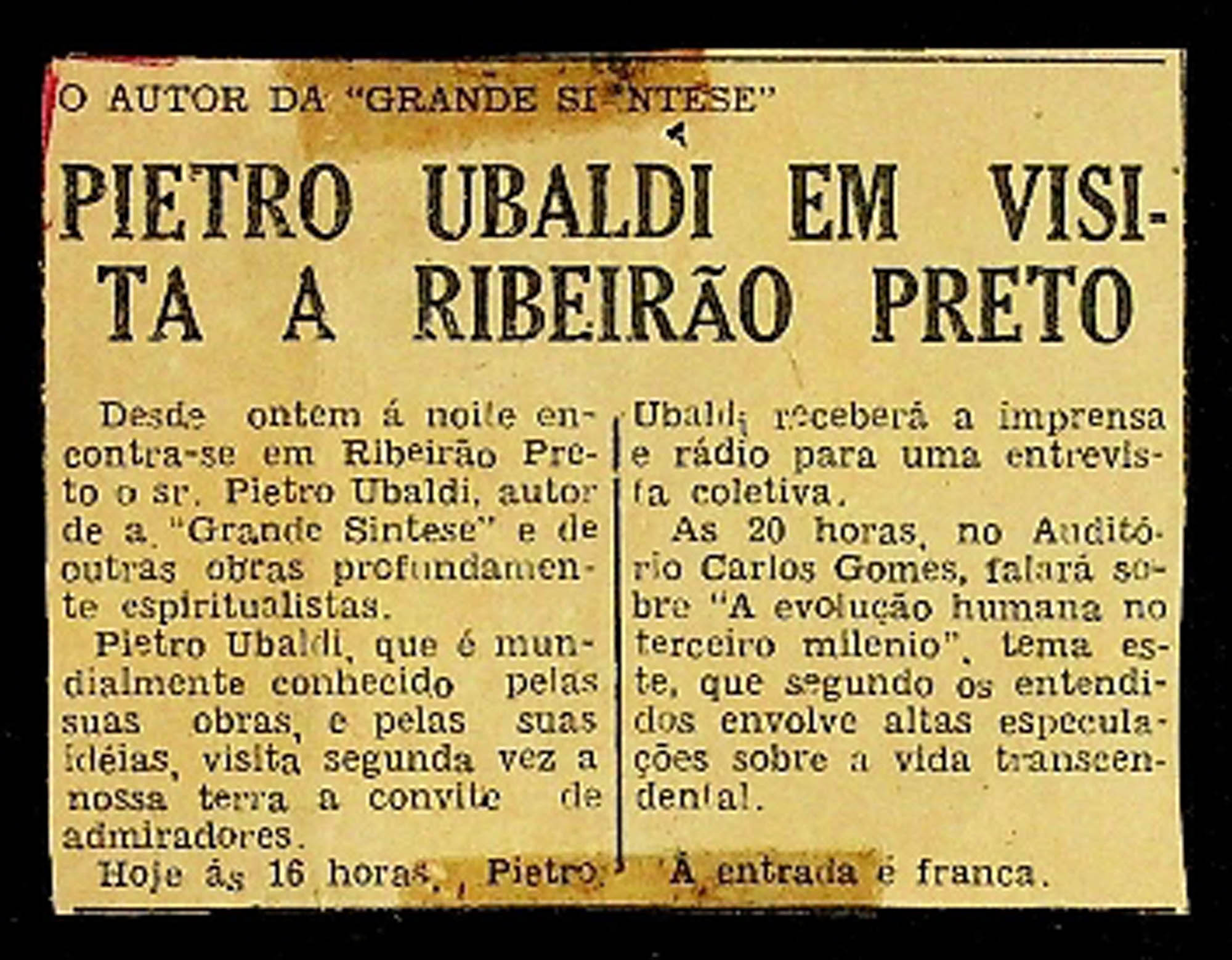 JN – PIETRO UBALDI EM VISITA A RIBEIRÃO PRETO