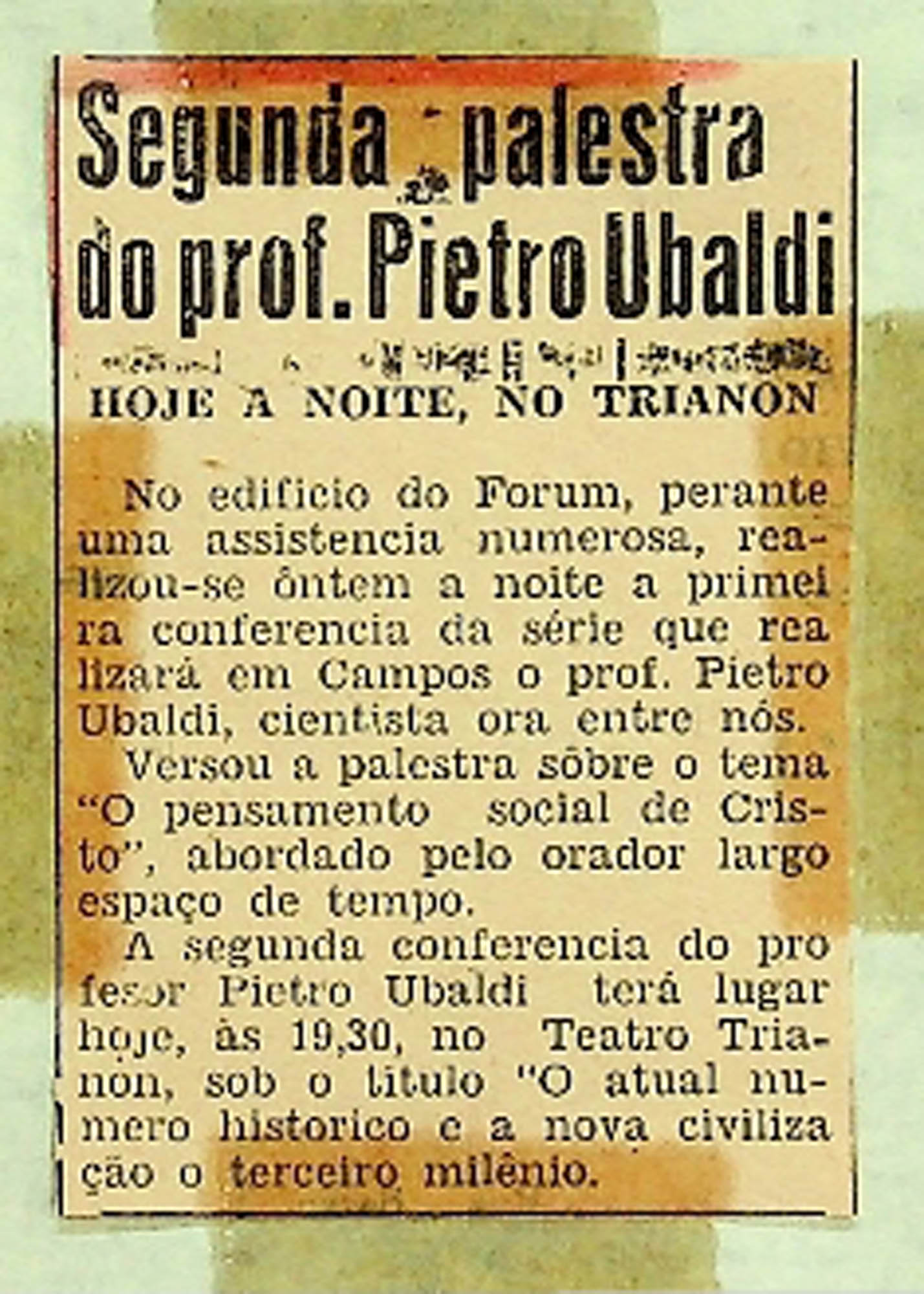 JN – SEGUNDA PALESTRA DO PROF. PIETRO UBALDI